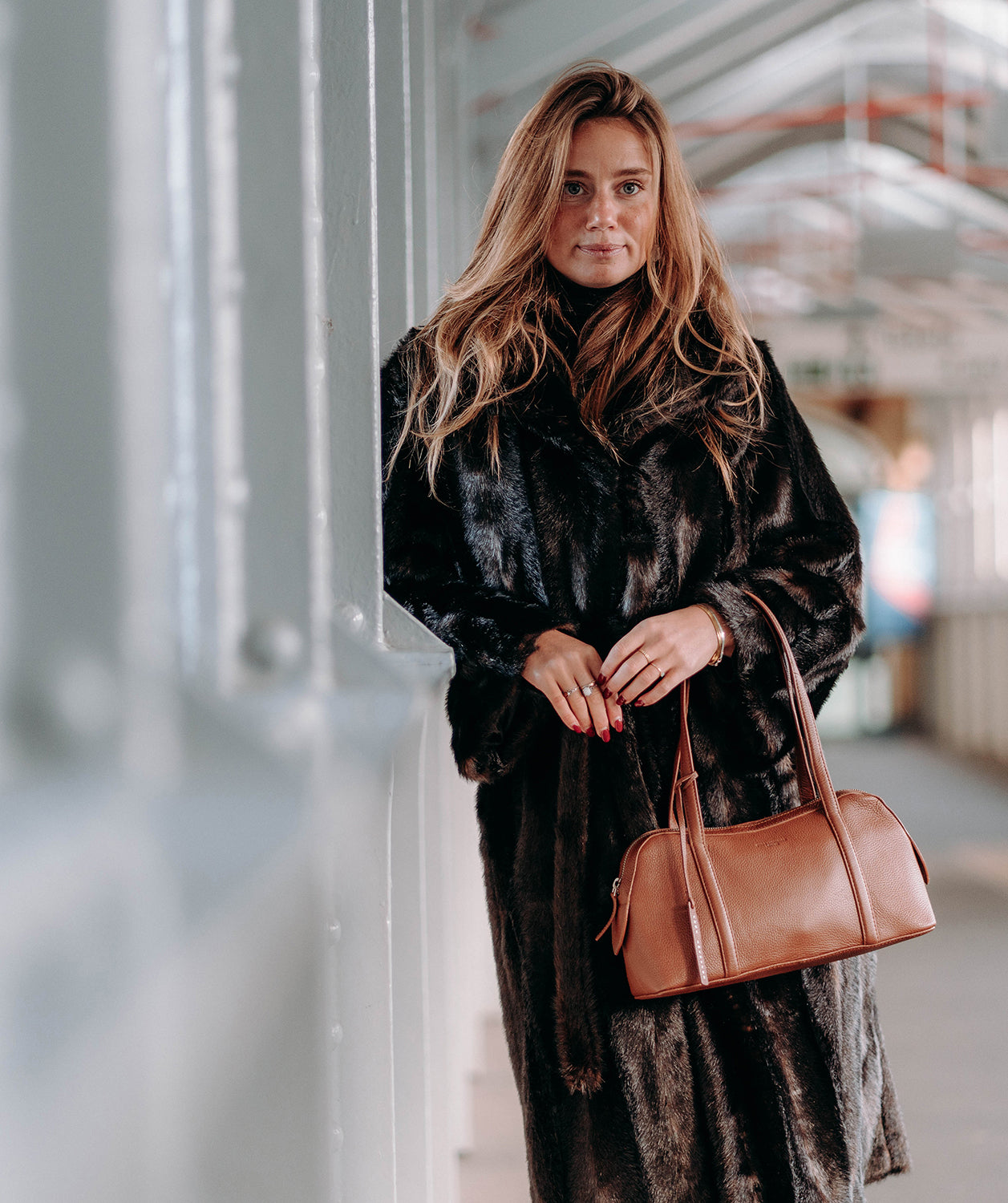 'Cleo' Rich Tan Leather Evening Handbag