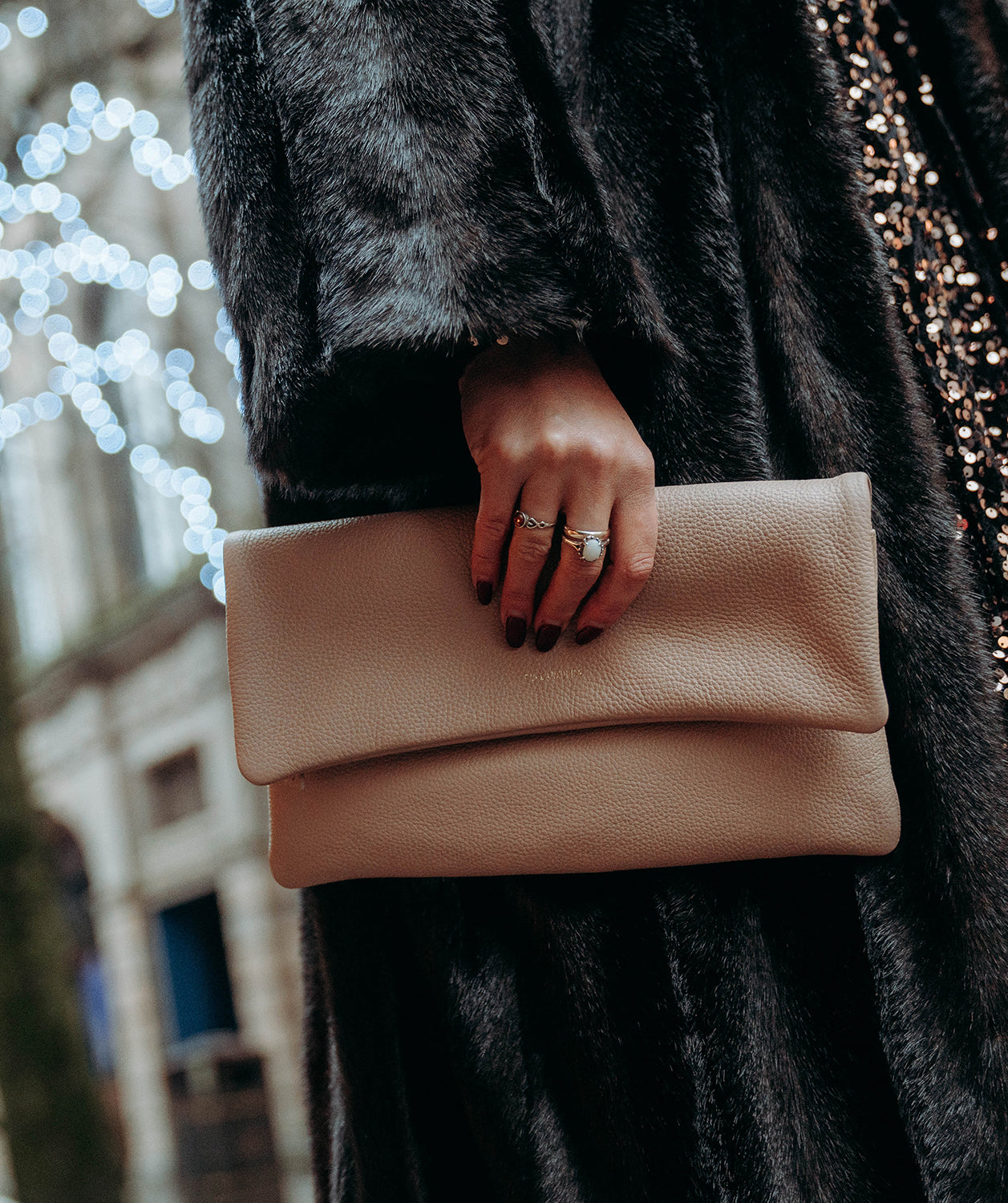 'Audrina' Latte Leather Clutch Bag