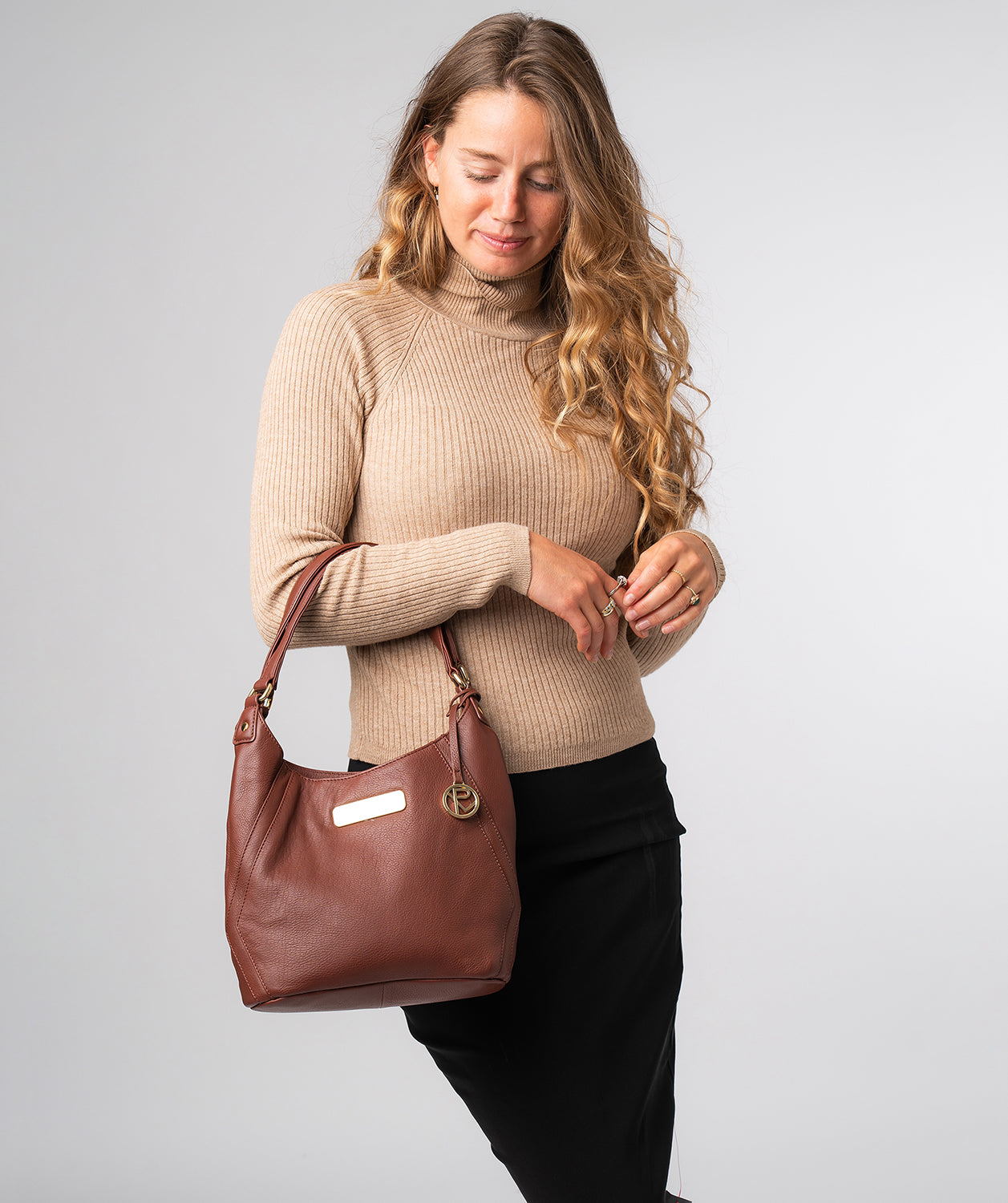 'Abigail' Chestnut Leather Shoulder Bag