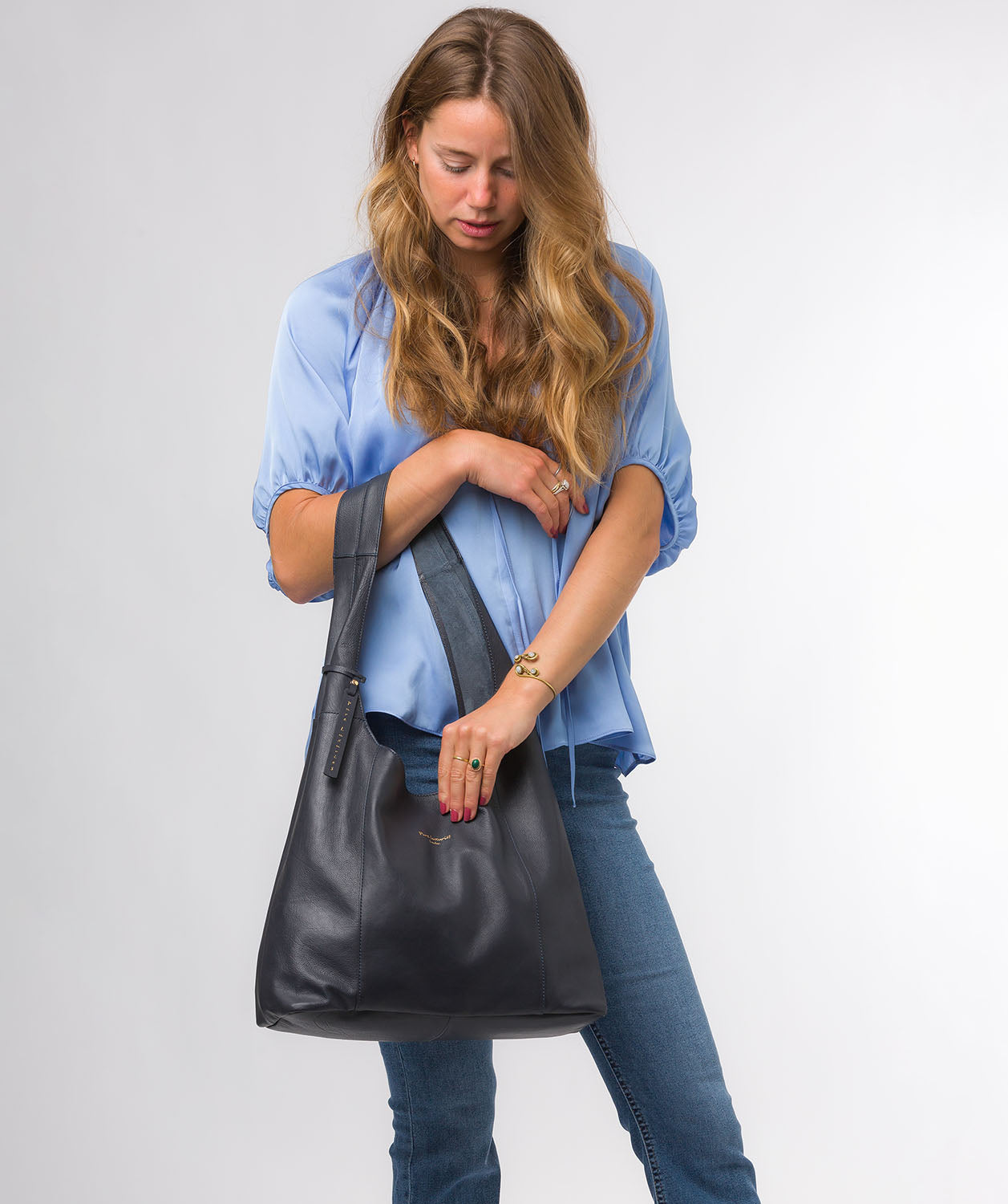 Pure Luxuries Eco Collection Bags: 'Nina' Dark Navy Leather Shoulder Bag