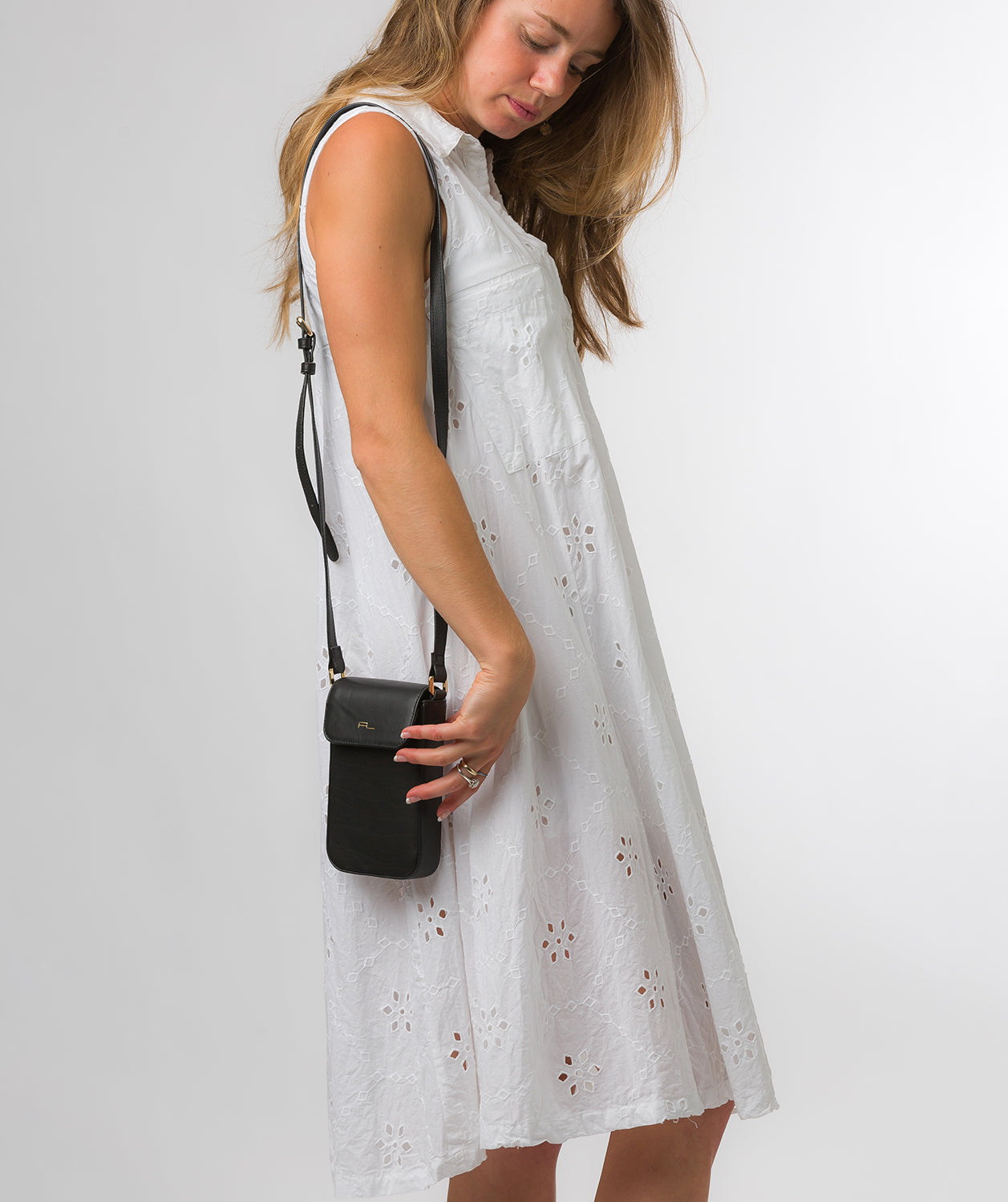 Pure Luxuries Knightsbridge Collection Bags: 'Selena' Black Nappa Leather Cross Body Phone Bag