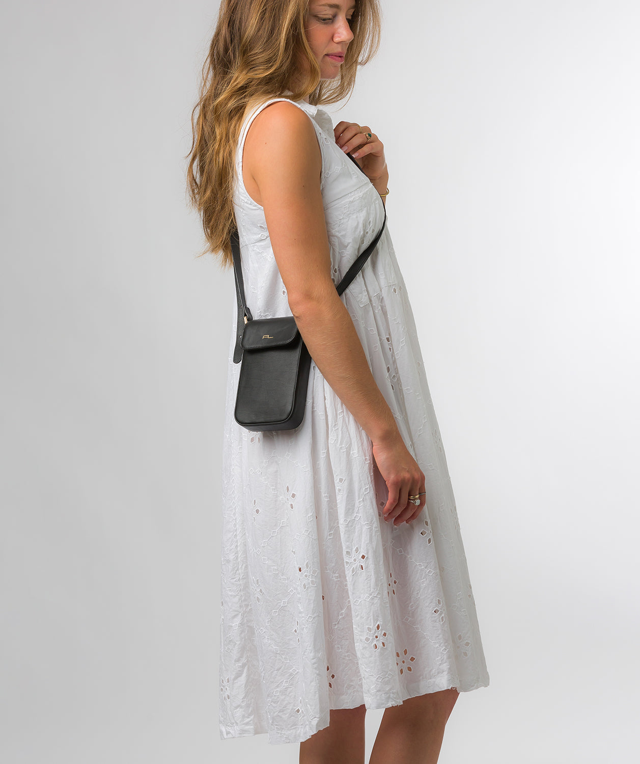 Pure Luxuries Knightsbridge Collection Bags: 'Selena' Black Nappa Leather Cross Body Phone Bag