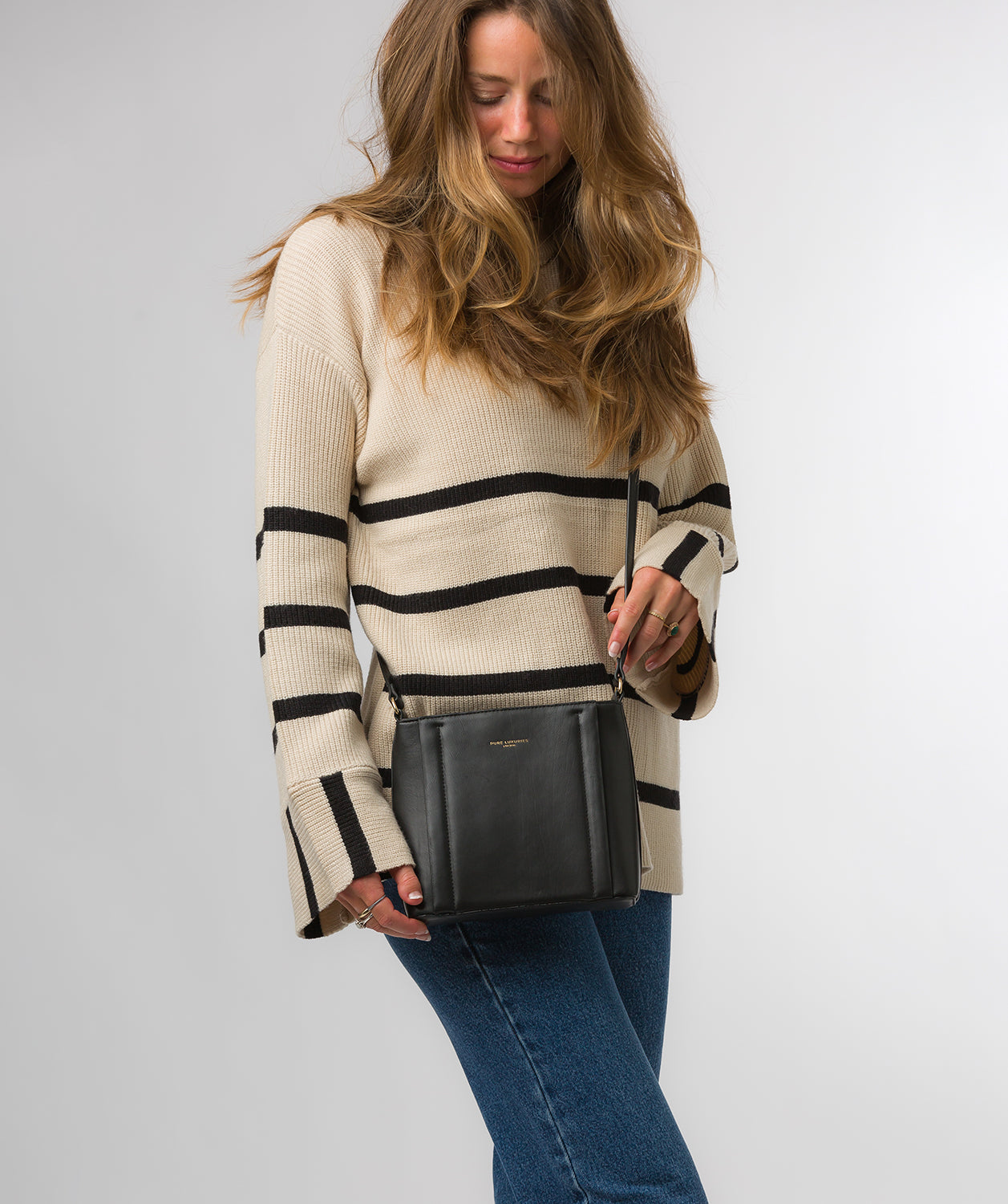 Pure Luxuries Knightsbridge Collection Bags: 'Kali' Black Nappa Leather Cross Body Bag