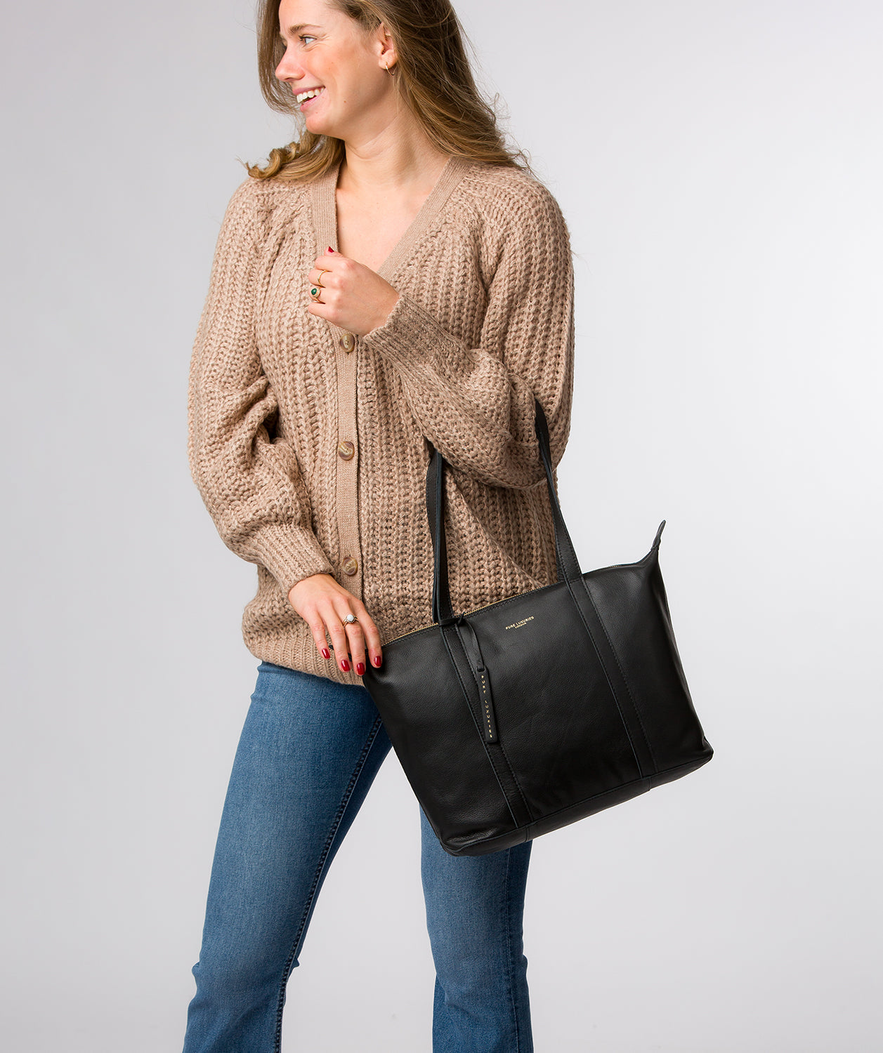 'Alcester' Black Leather Tote Bag