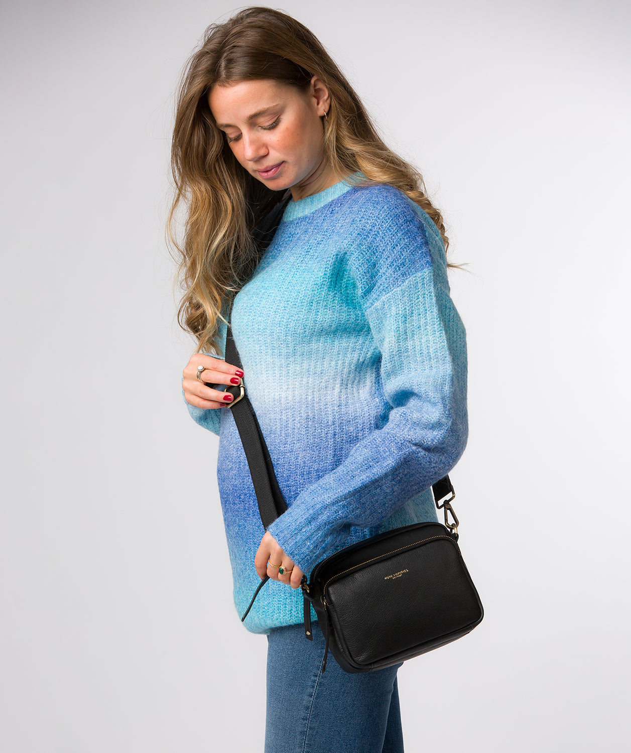 'Froome' Black Leather Cross Body Bag