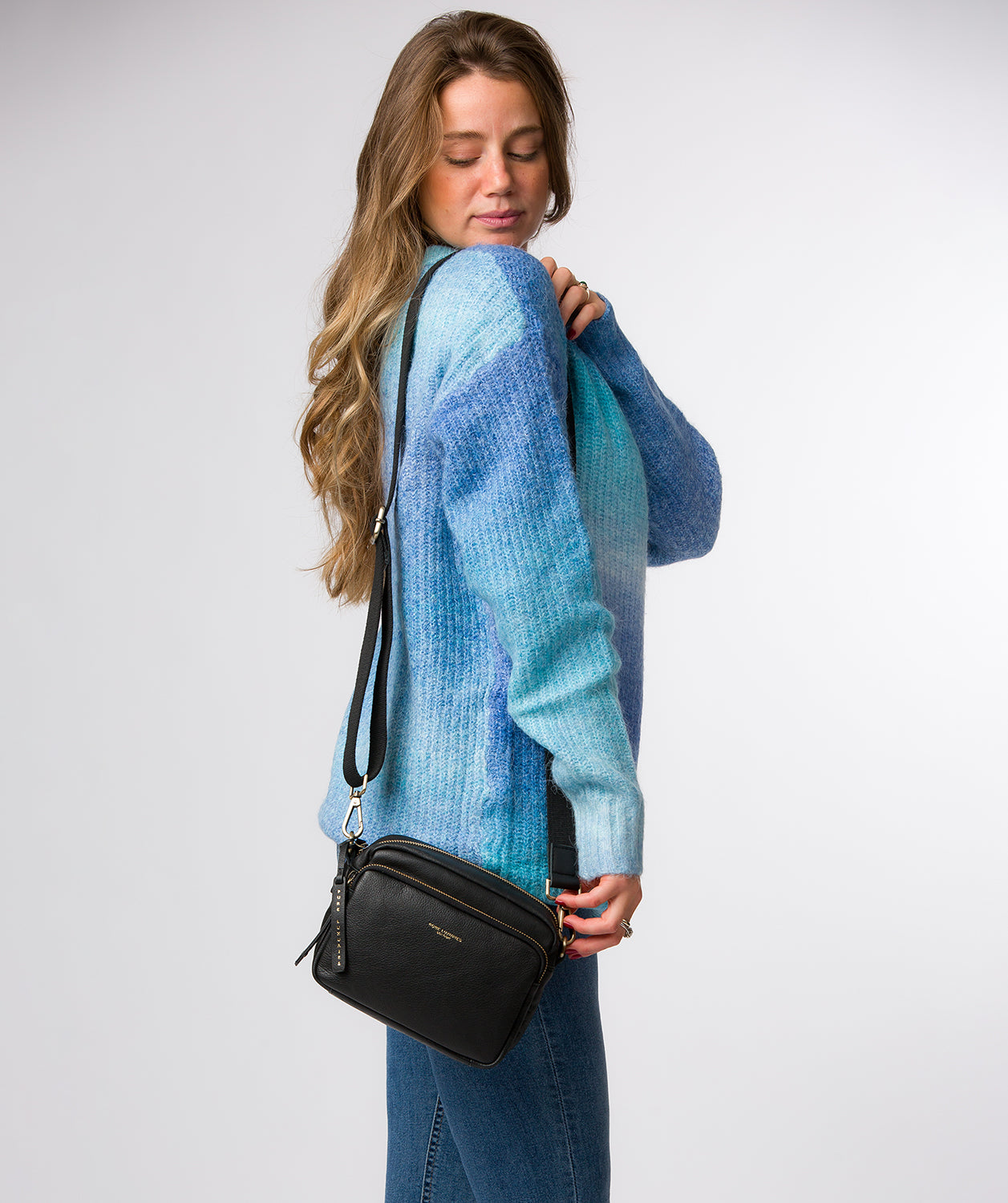 'Froome' Black Leather Cross Body Bag