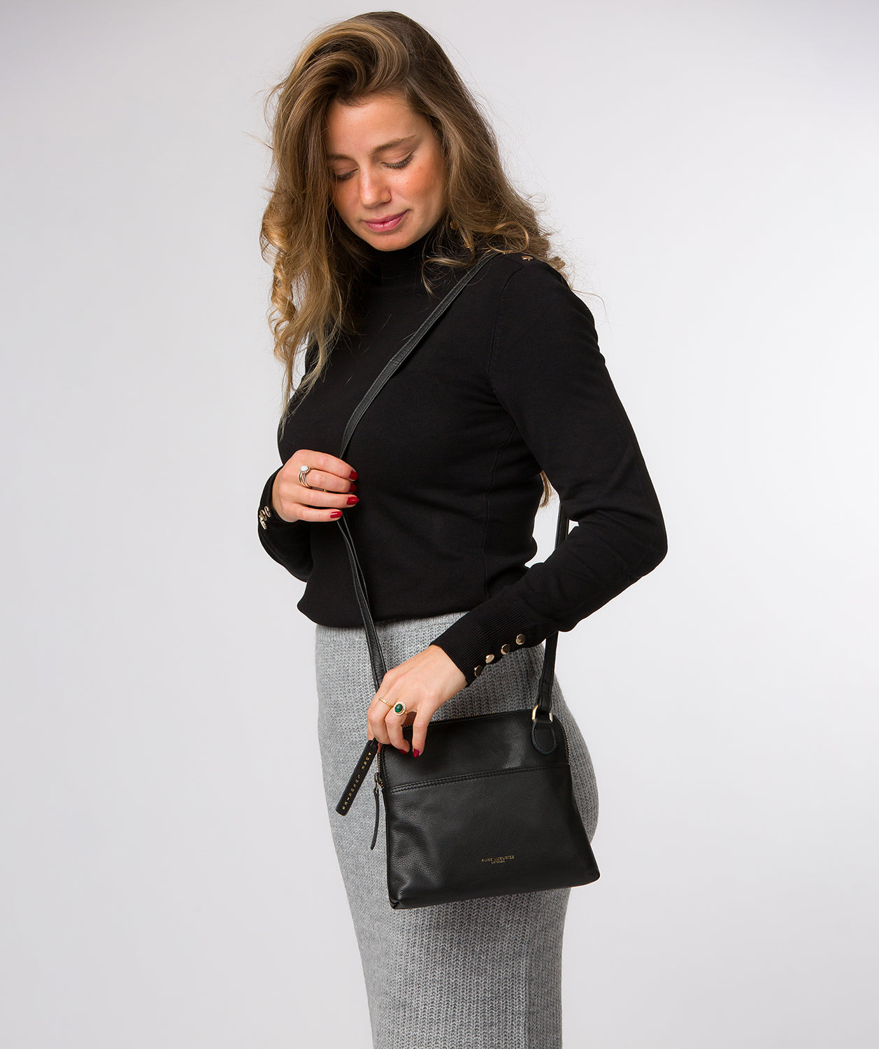 'Kirkham' Black Leather Cross Body Bag