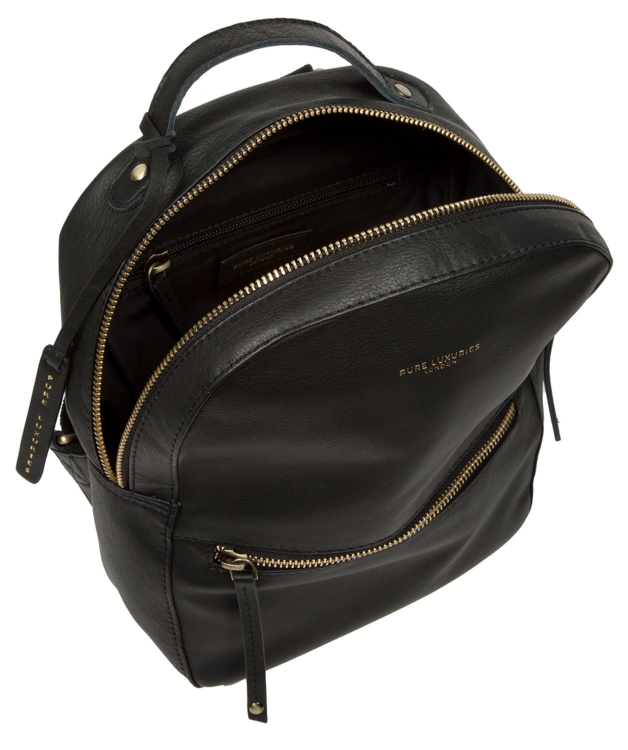 'York' Black Leather Backpack