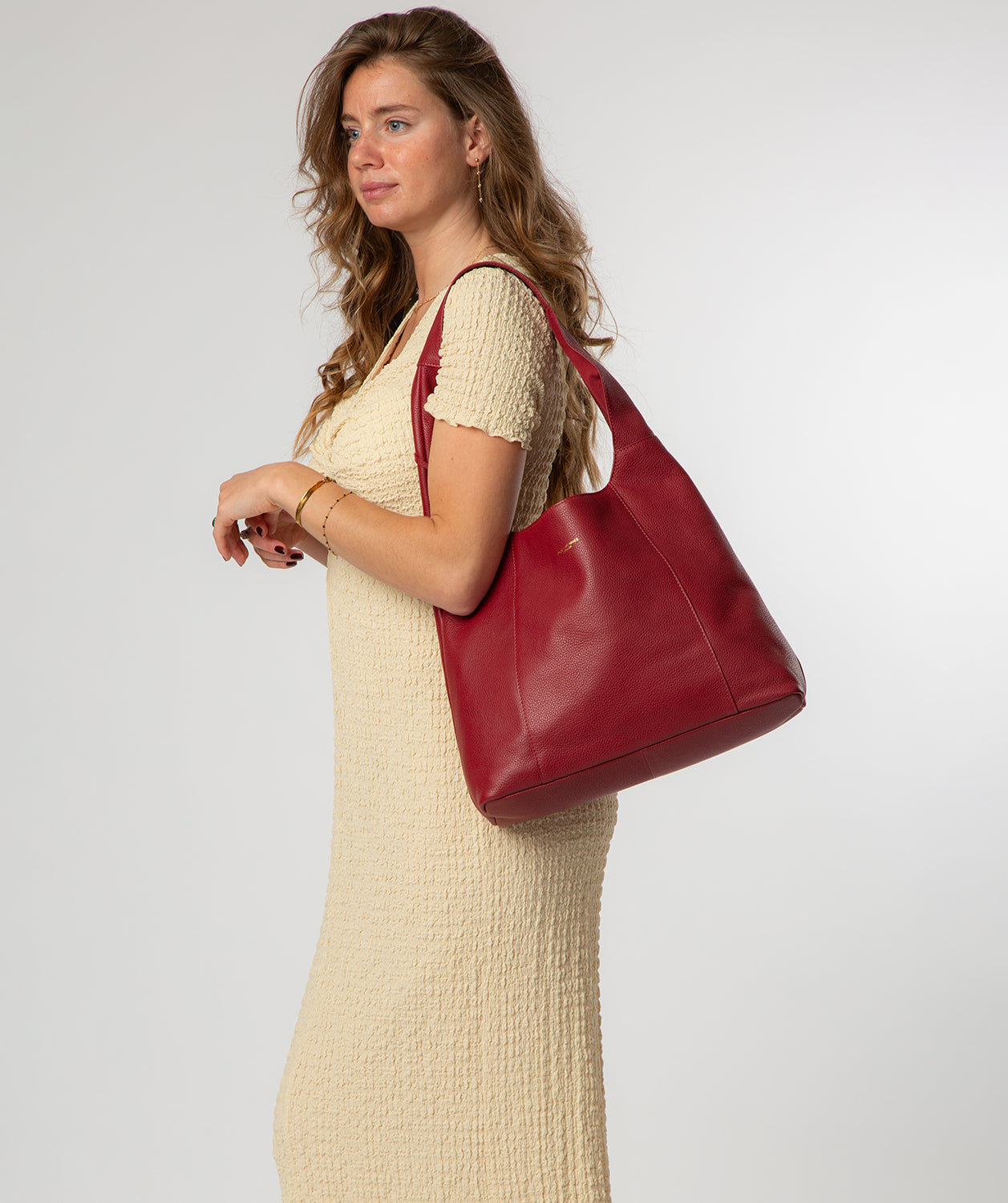 'Nina' Darkest Red Leather Shoulder Bag