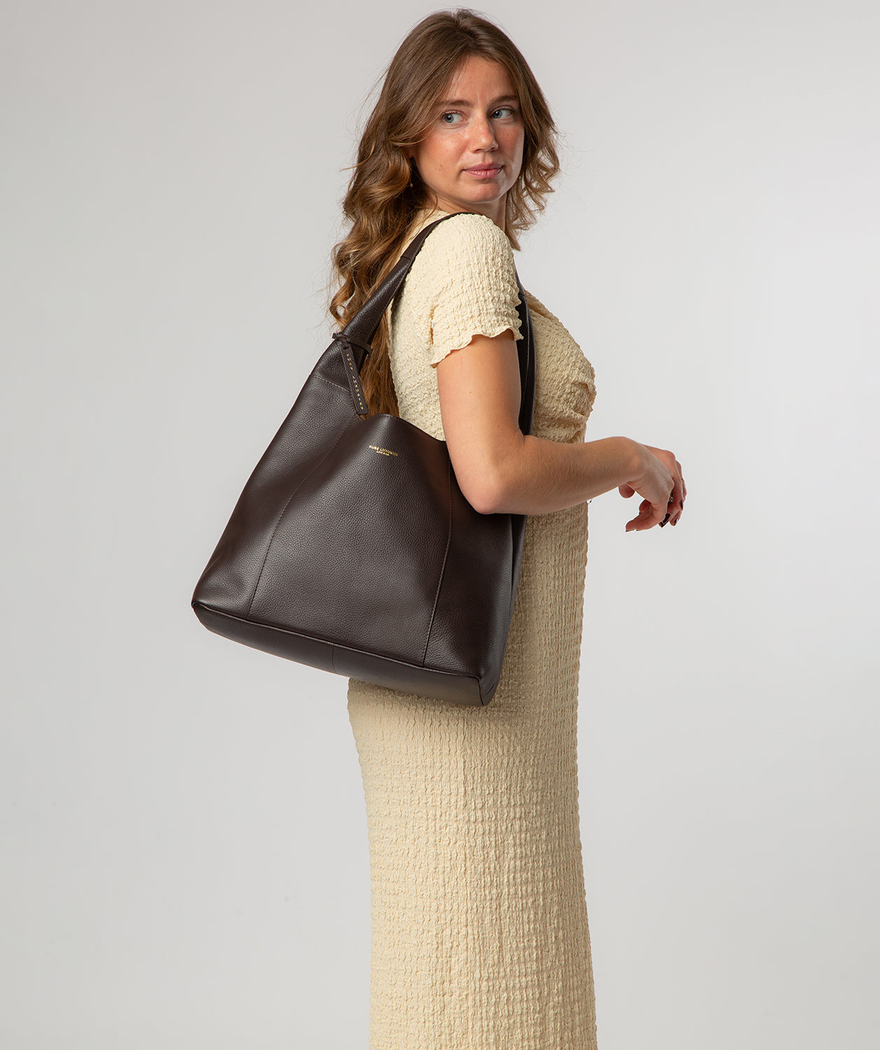 'Nina' Espresso Leather Shoulder Bag