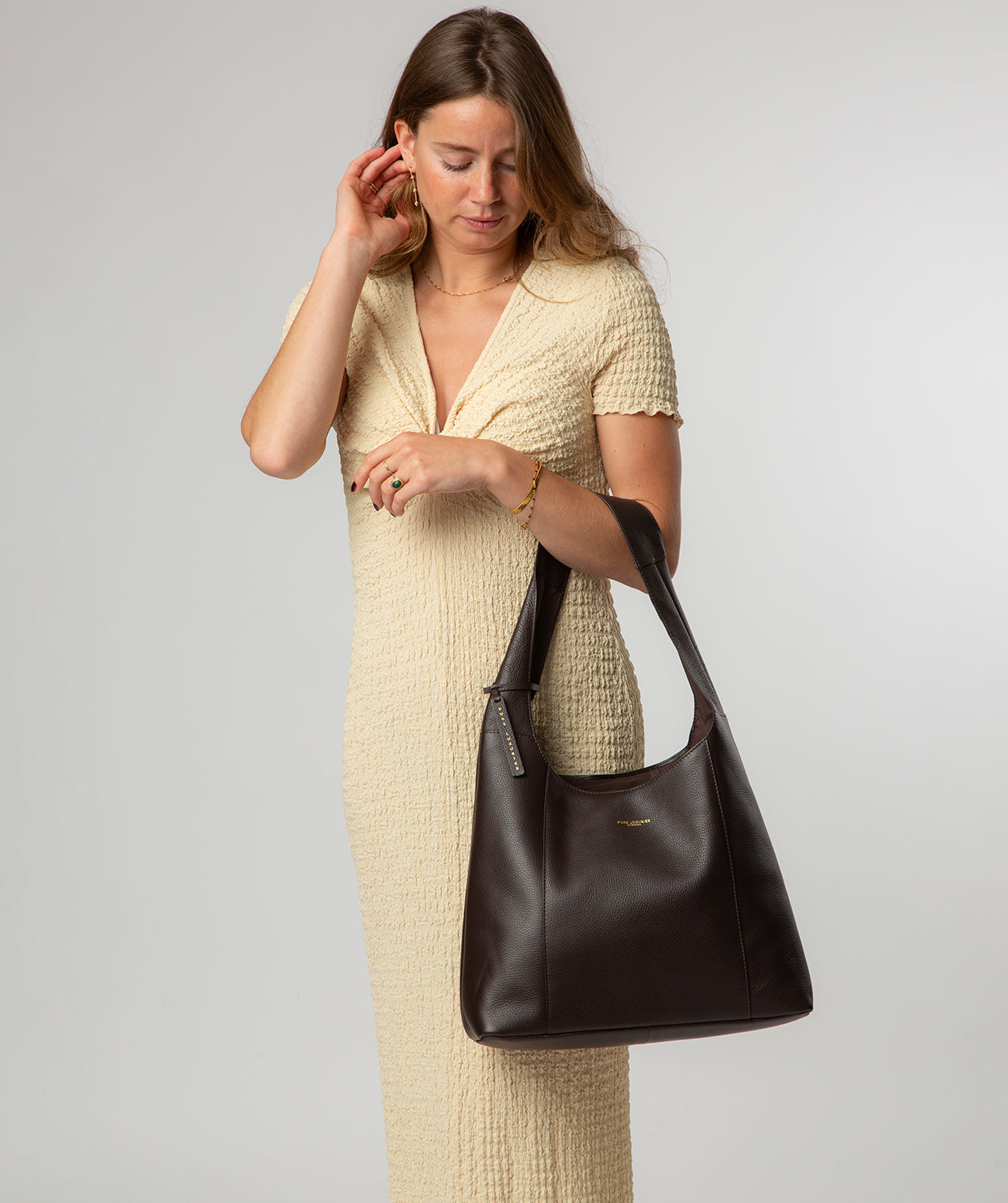'Nina' Espresso Leather Shoulder Bag