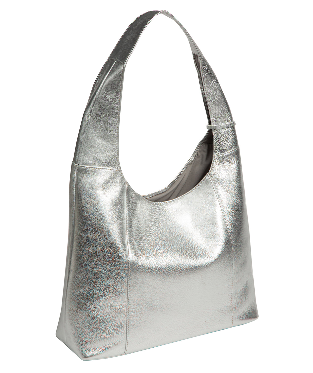 'Nina' Metallic Silver Leather Shoulder Bag