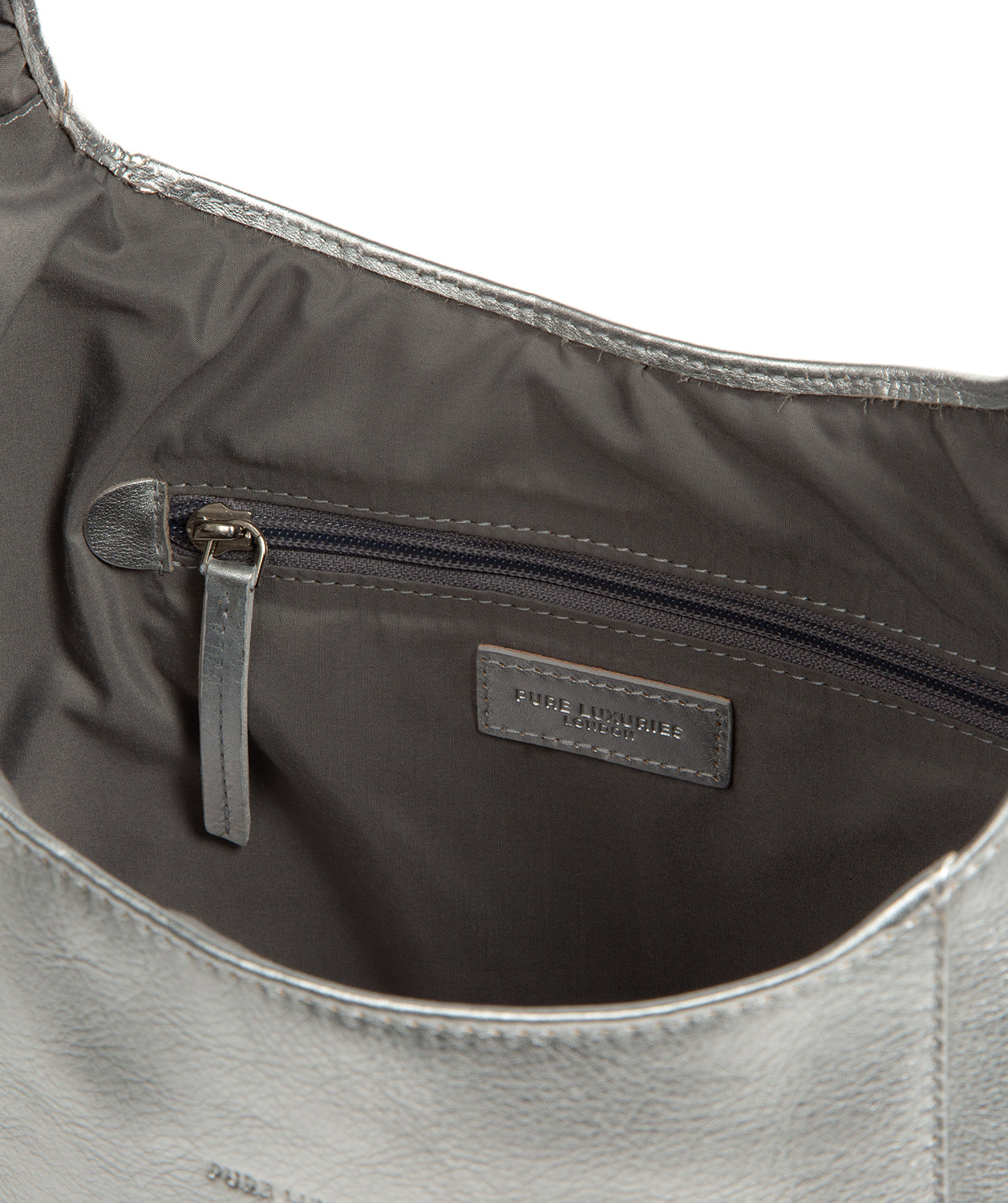 'Nina' Metallic Silver Leather Shoulder Bag