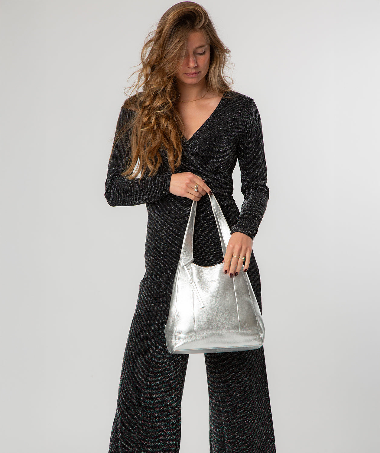 'Colette' Metallic Silver Leather Handbag