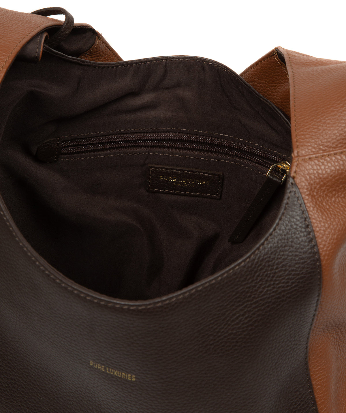 Nina leather shoulder bag back view showing two-tone colourway