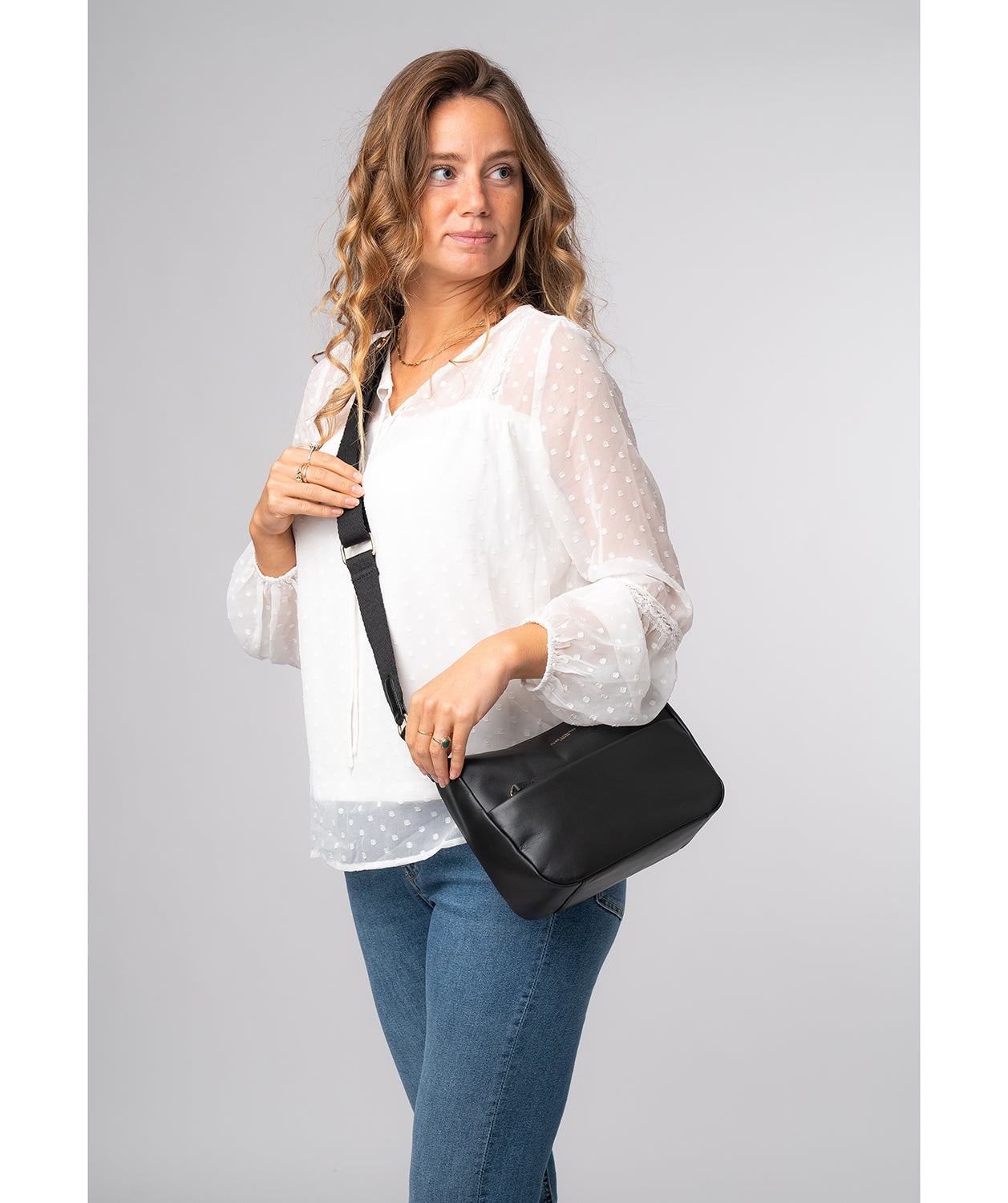 'Leonora' Black Leather Cross Body Bag