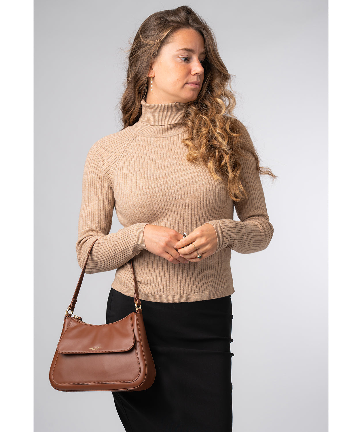 'Mable' Caramel Leather Evening Bag