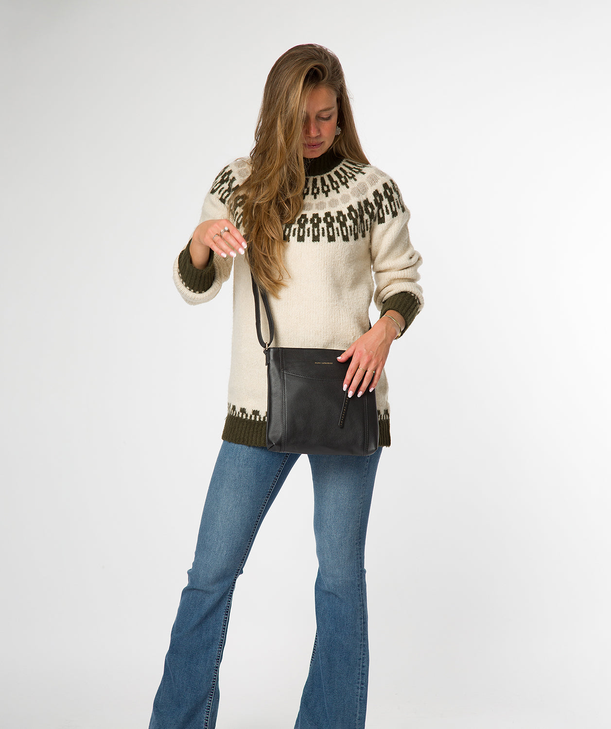 'Firle' Black Leather Cross Body Bag