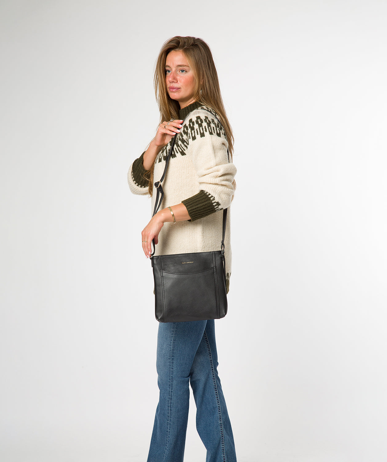 'Firle' Black Leather Cross Body Bag