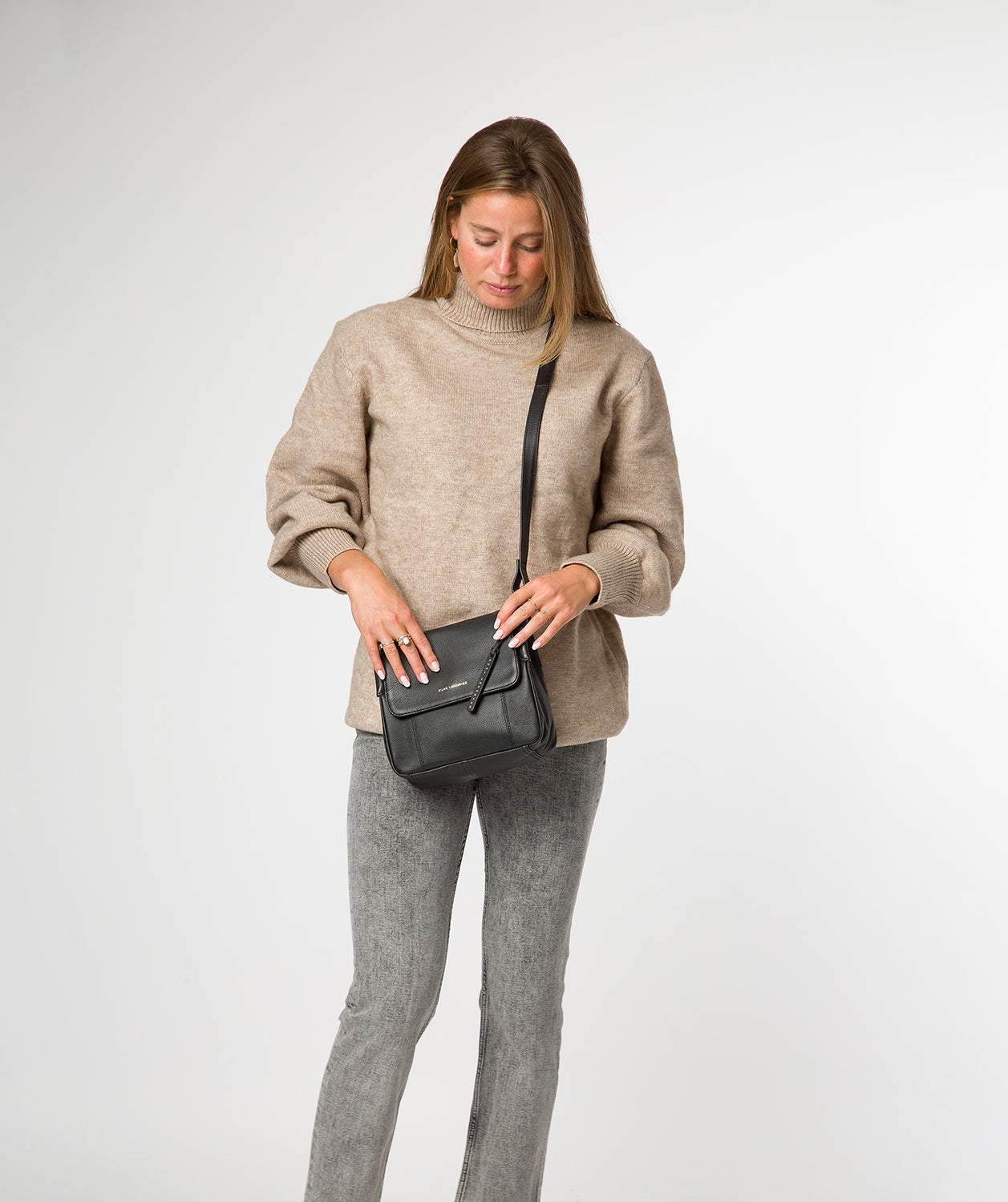 'Elston' Black Leather Cross Body Bag