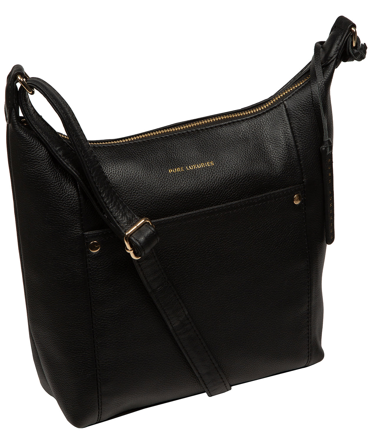 Shoulder bag hanging display showing drop length