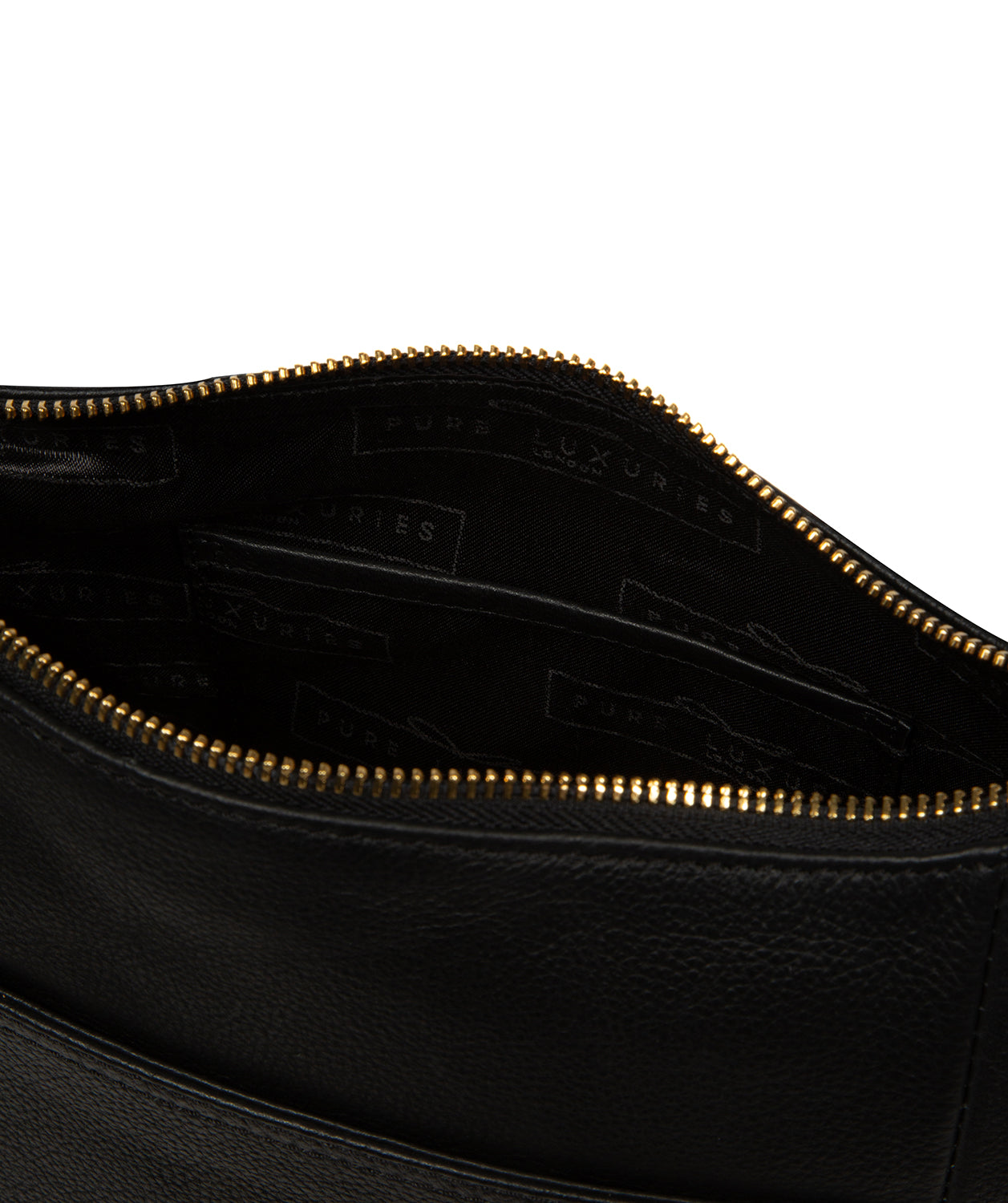 Pebble grain leather texture and gold metal fittings
