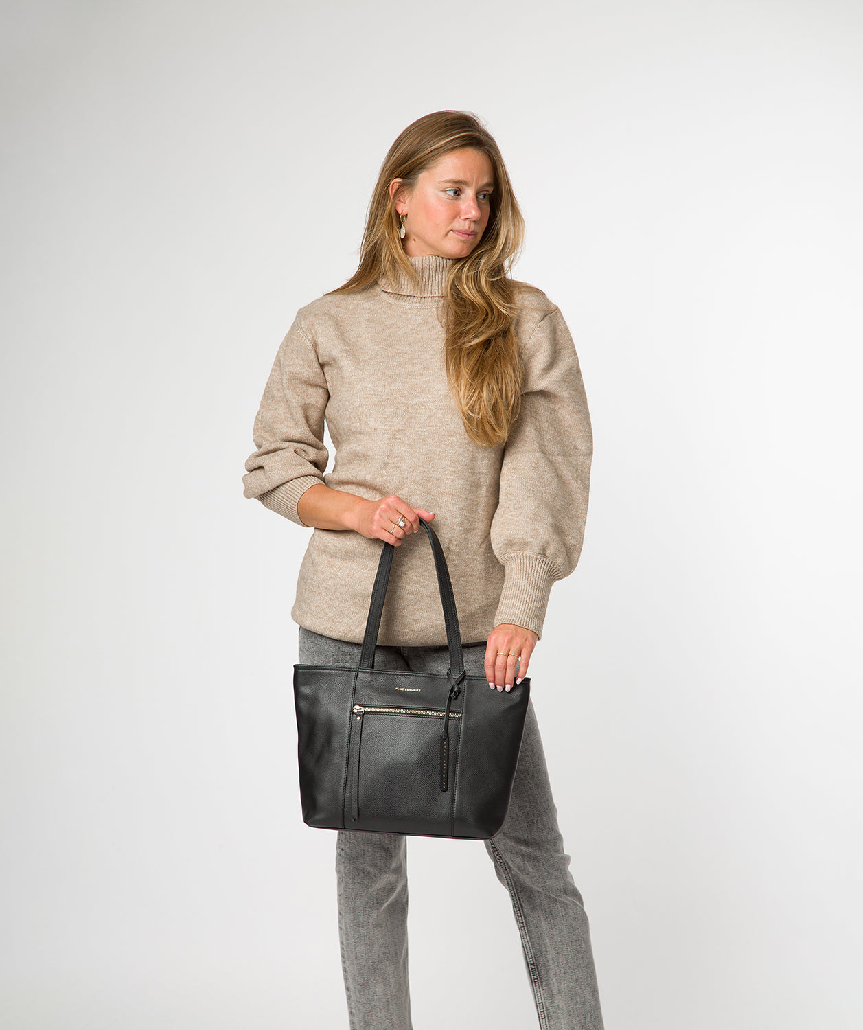 'Roxby' Black Leather Tote Bag