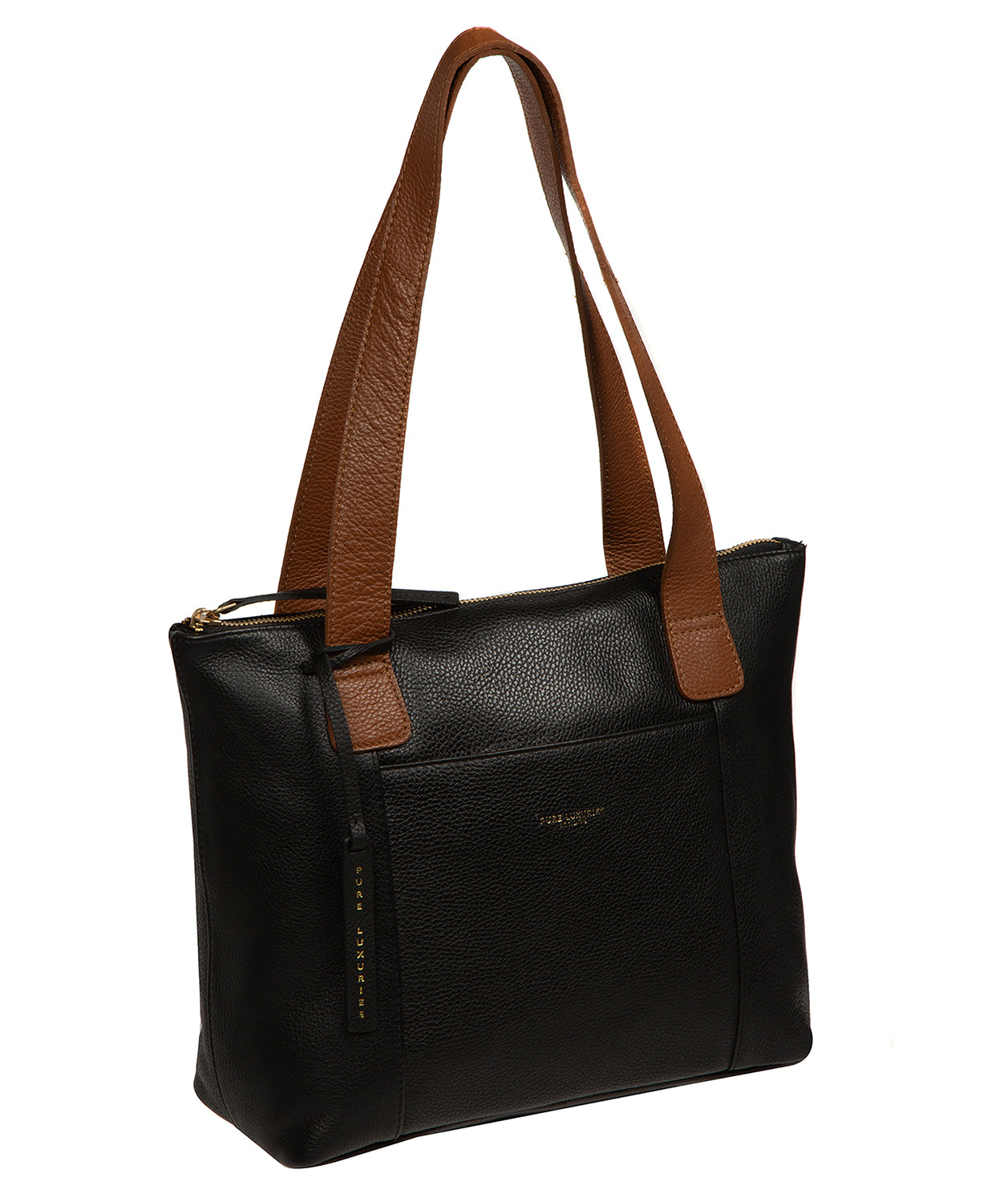 'Yondo' Black & Rich Tan Leather Tote Bag