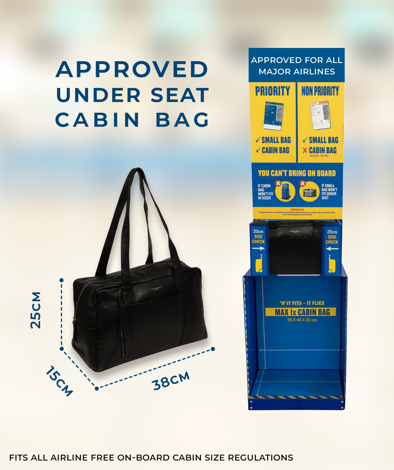 'Airgo' 'Free on Board' Black Leather Cabin Bag