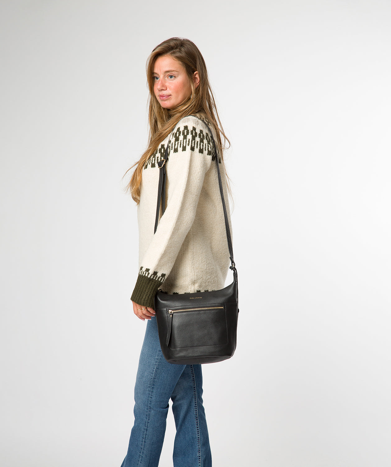 'Wittering' Black Leather Shoulder Bag