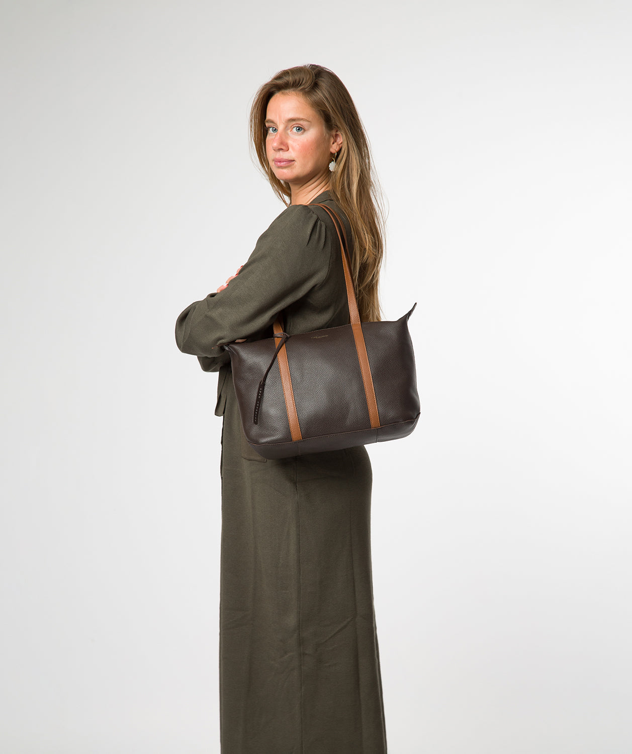 'Niva' Espresso & Rich Tan Leather Tote Bag