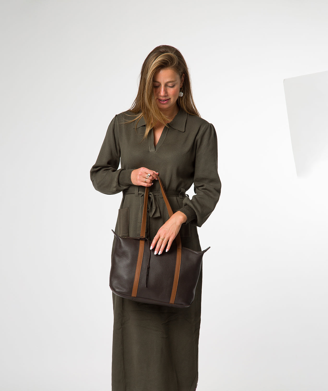 'Niva' Espresso & Rich Tan Leather Tote Bag