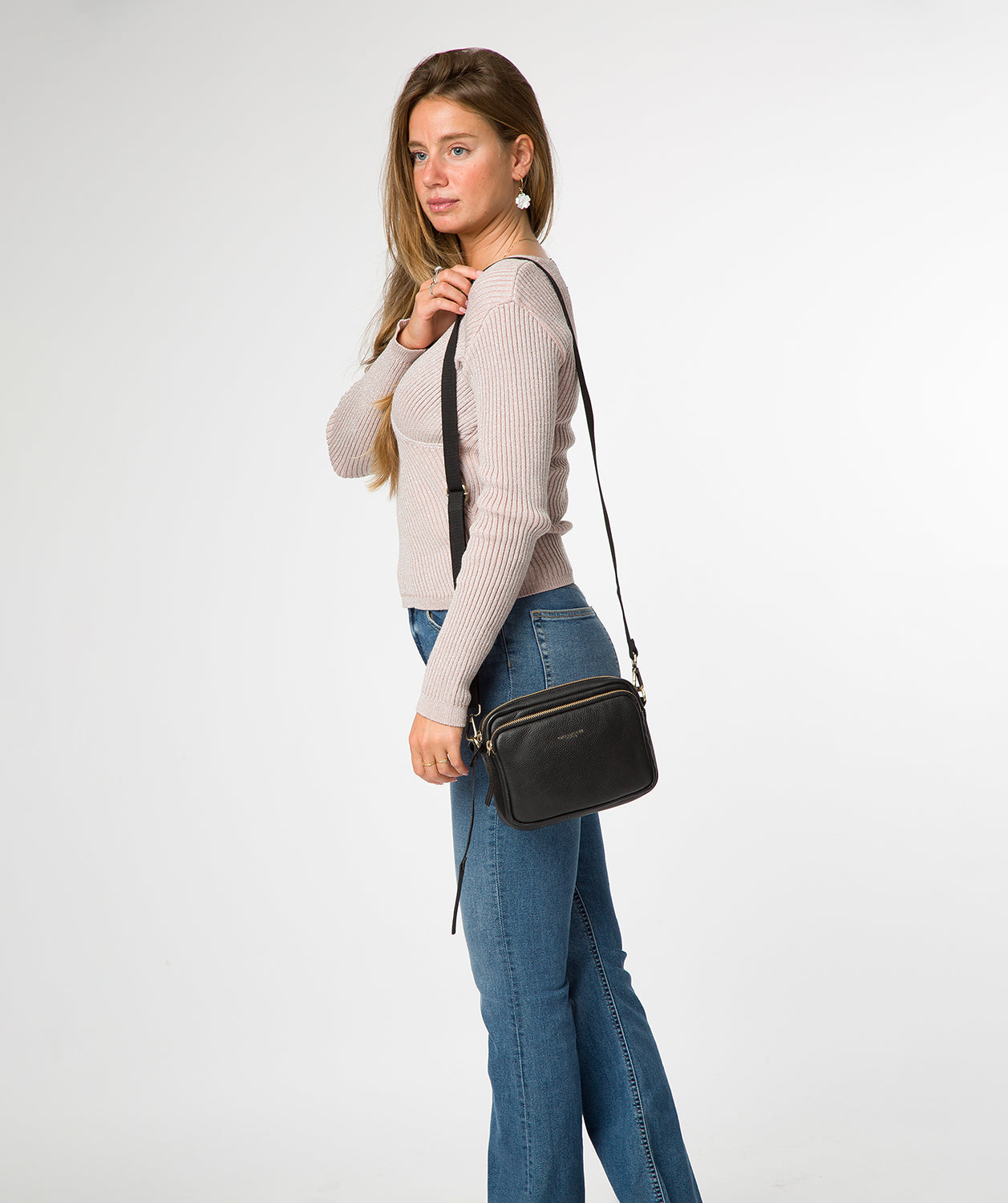 'Eris' Black Leather Cross Body Bag