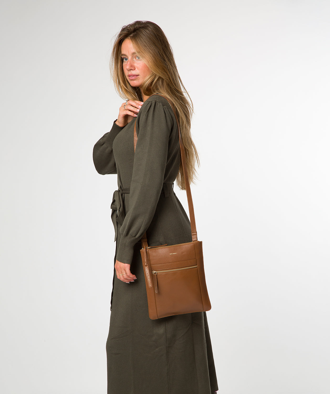 'Wren' Rich Tan Leather Cross Body Bag