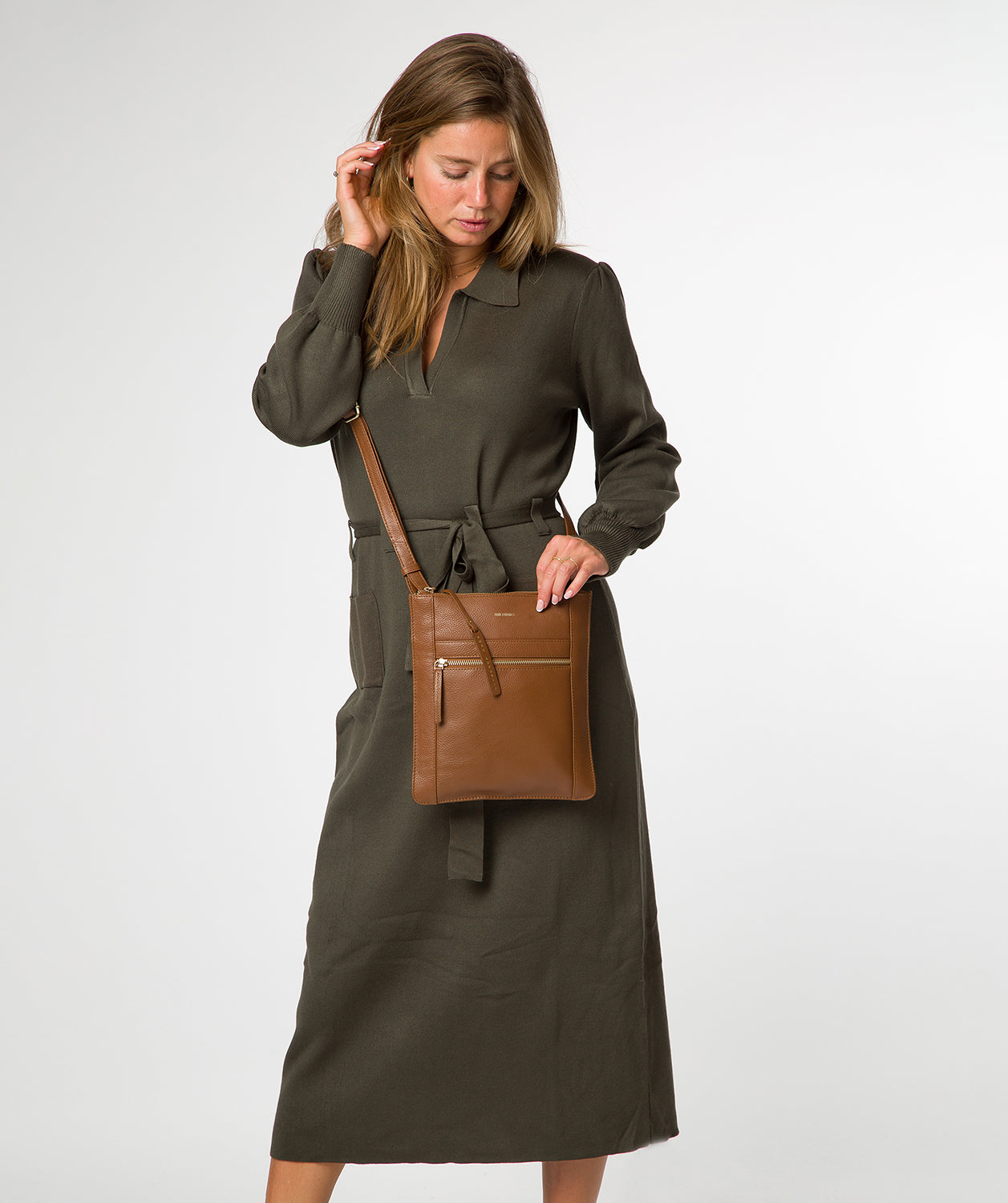 'Wren' Rich Tan Leather Cross Body Bag