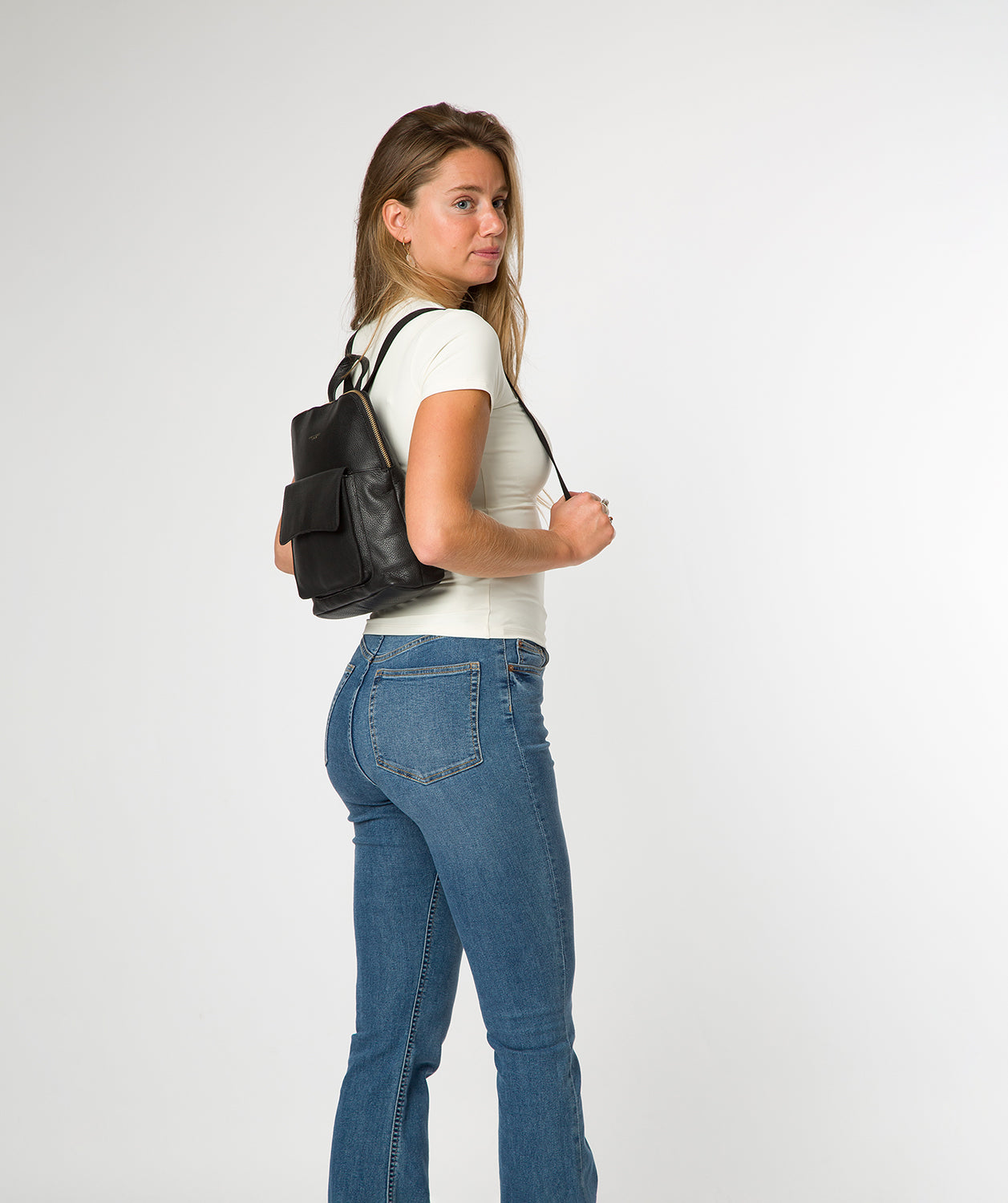 'Anouk' Black Leather Backpack