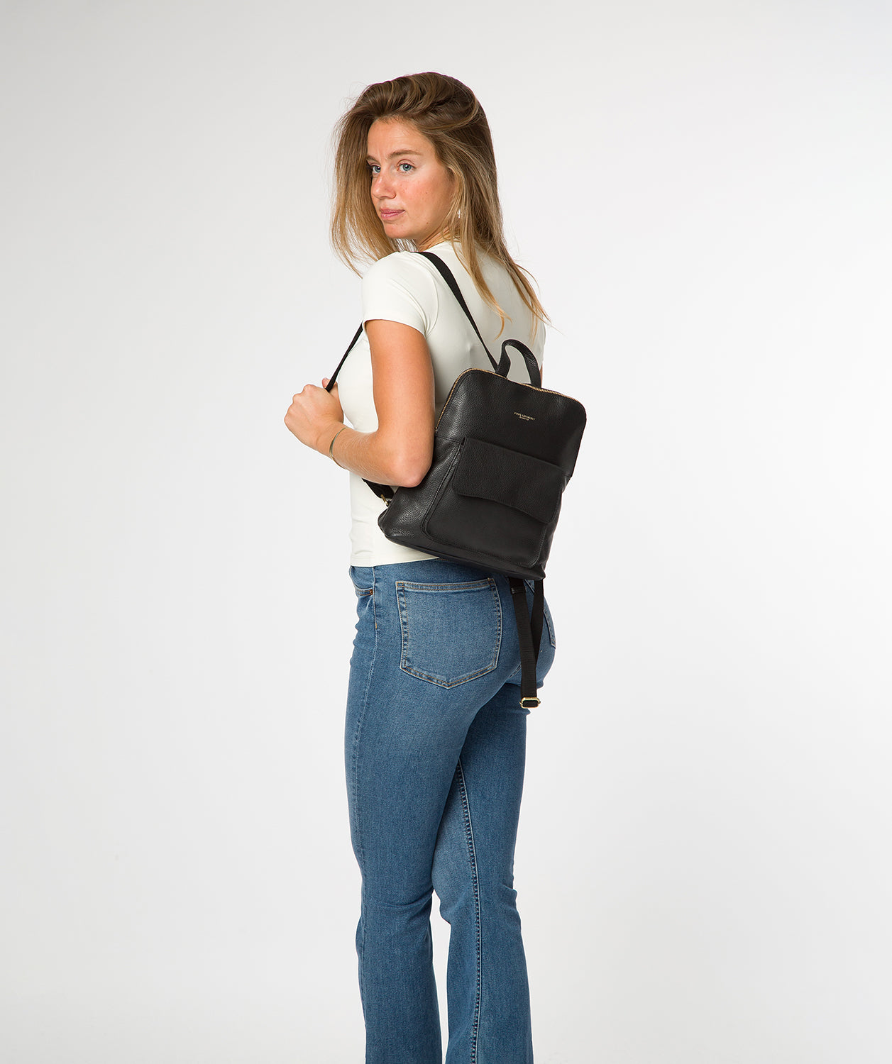 'Anouk' Black Leather Backpack