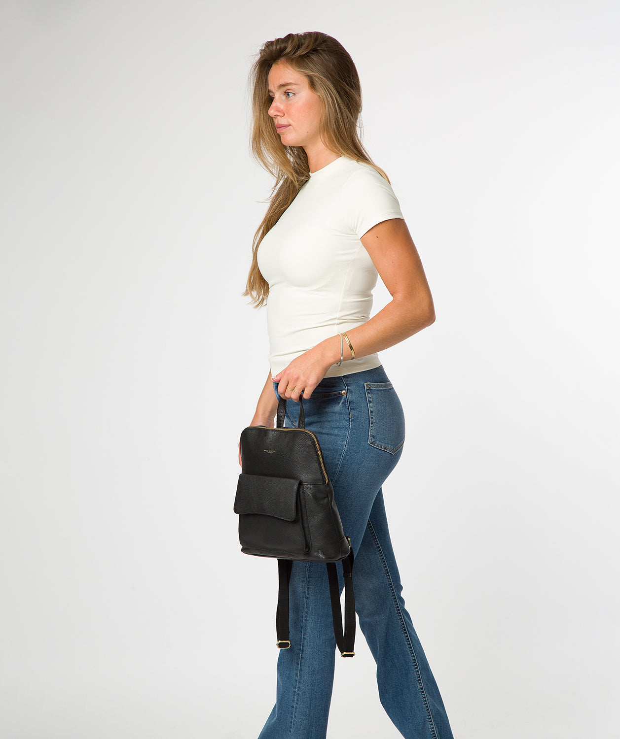 'Anouk' Black Leather Backpack