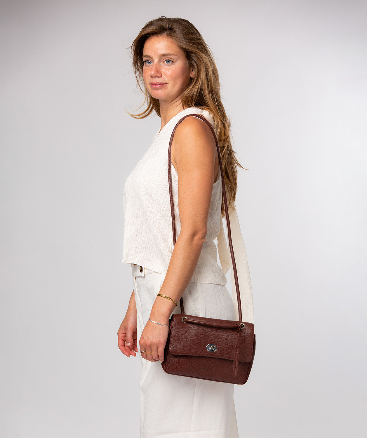 'Elka' Chestnut Leather Evening Bag