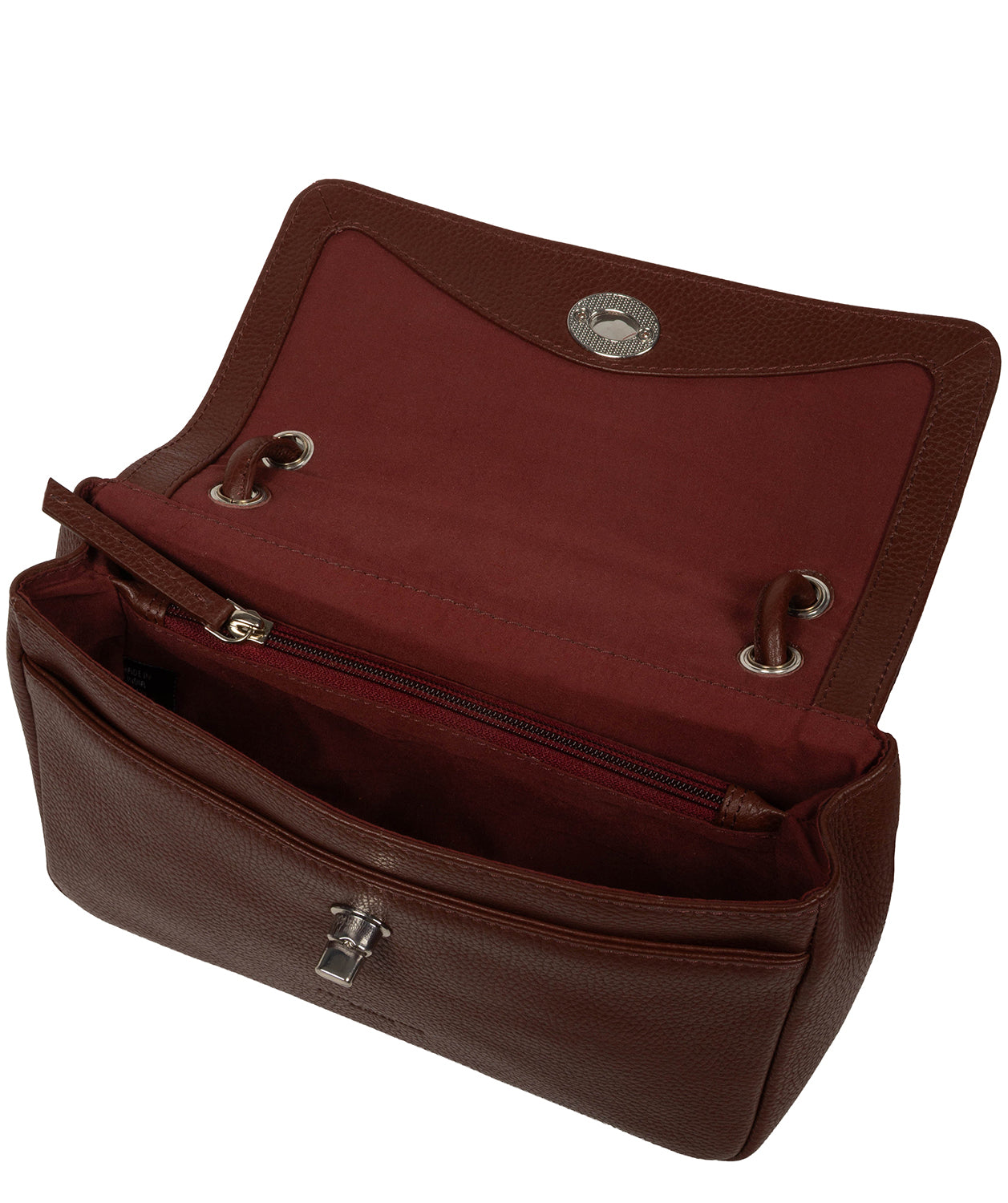 Chestnut pebble grain leather texture close-up