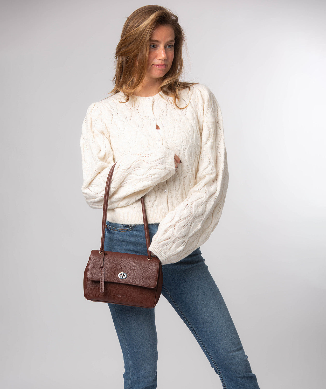 'Elka' Chestnut Leather Evening Bag