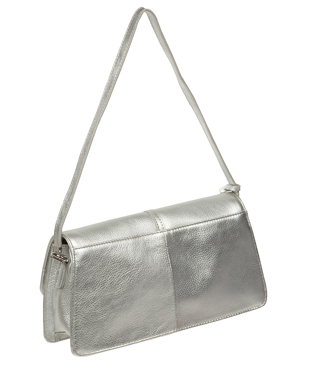 'Sabina' Metallic Silver Leather Grab Bag