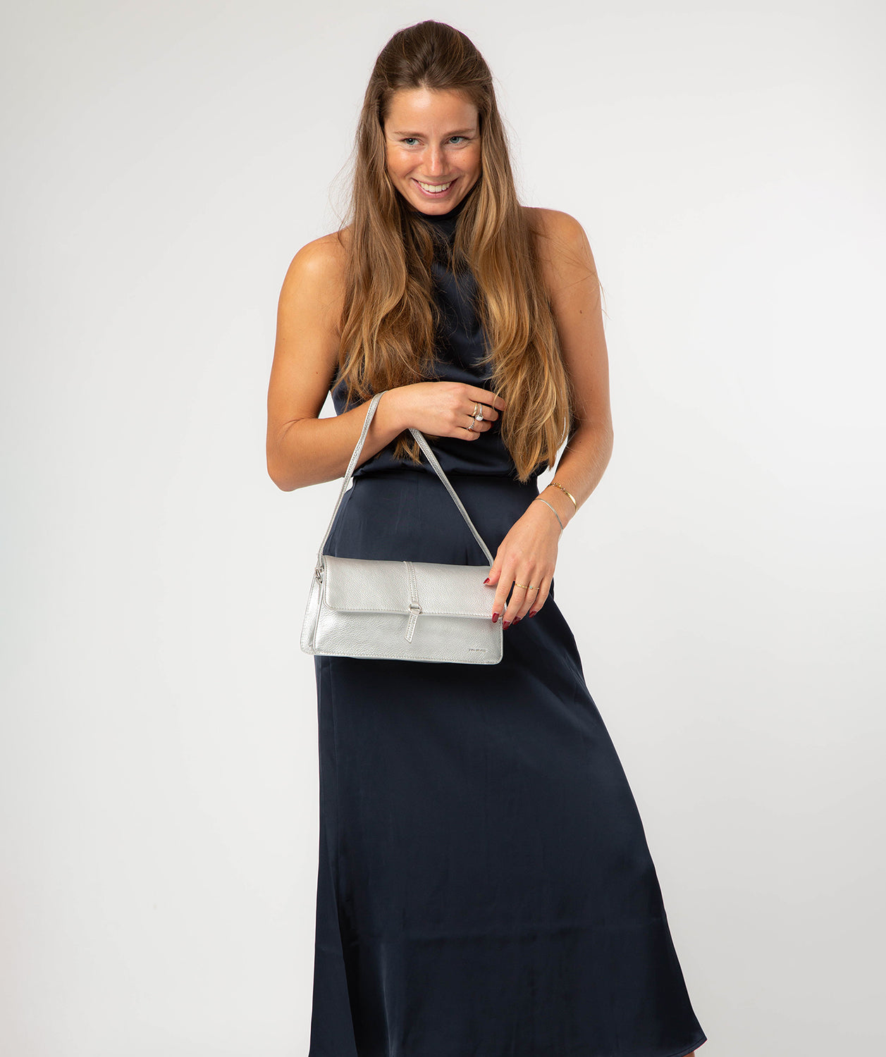 'Sabina' Metallic Silver Leather Grab Bag