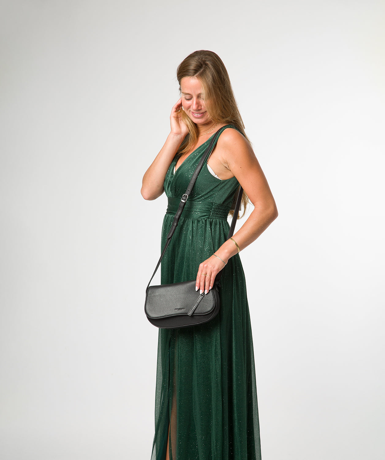 'Alodia' Black Leather Cross Body Bag