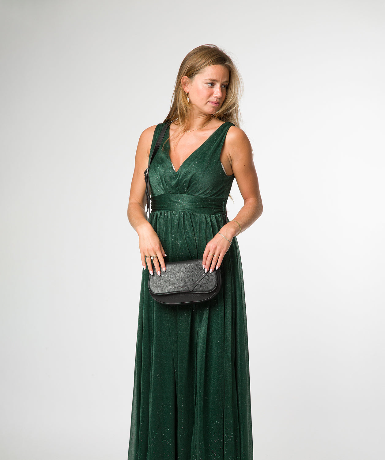 'Alodia' Black Leather Cross Body Bag