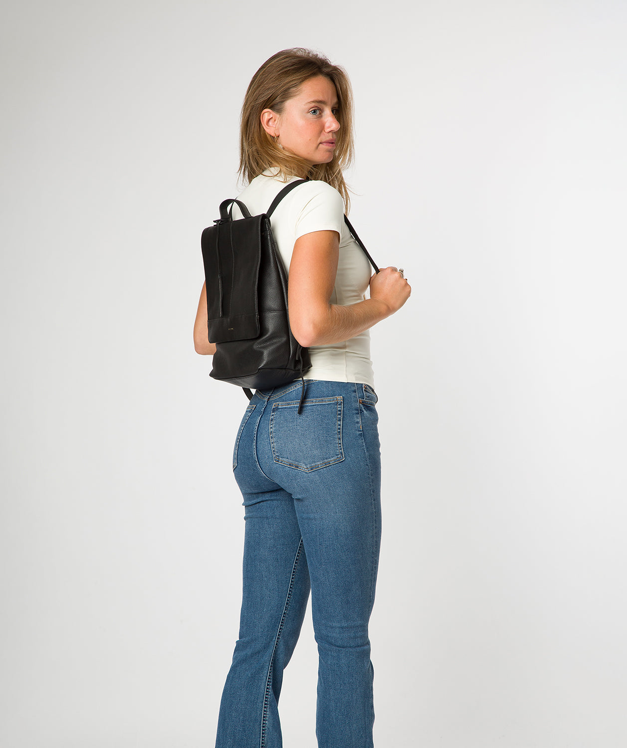 'Brigitte' Black Leather Backpack