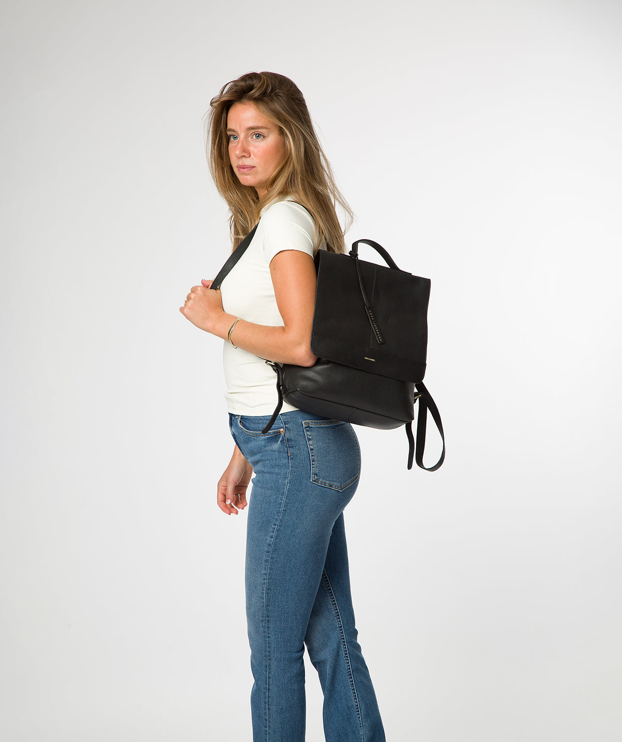 'Brigitte' Black Leather Backpack