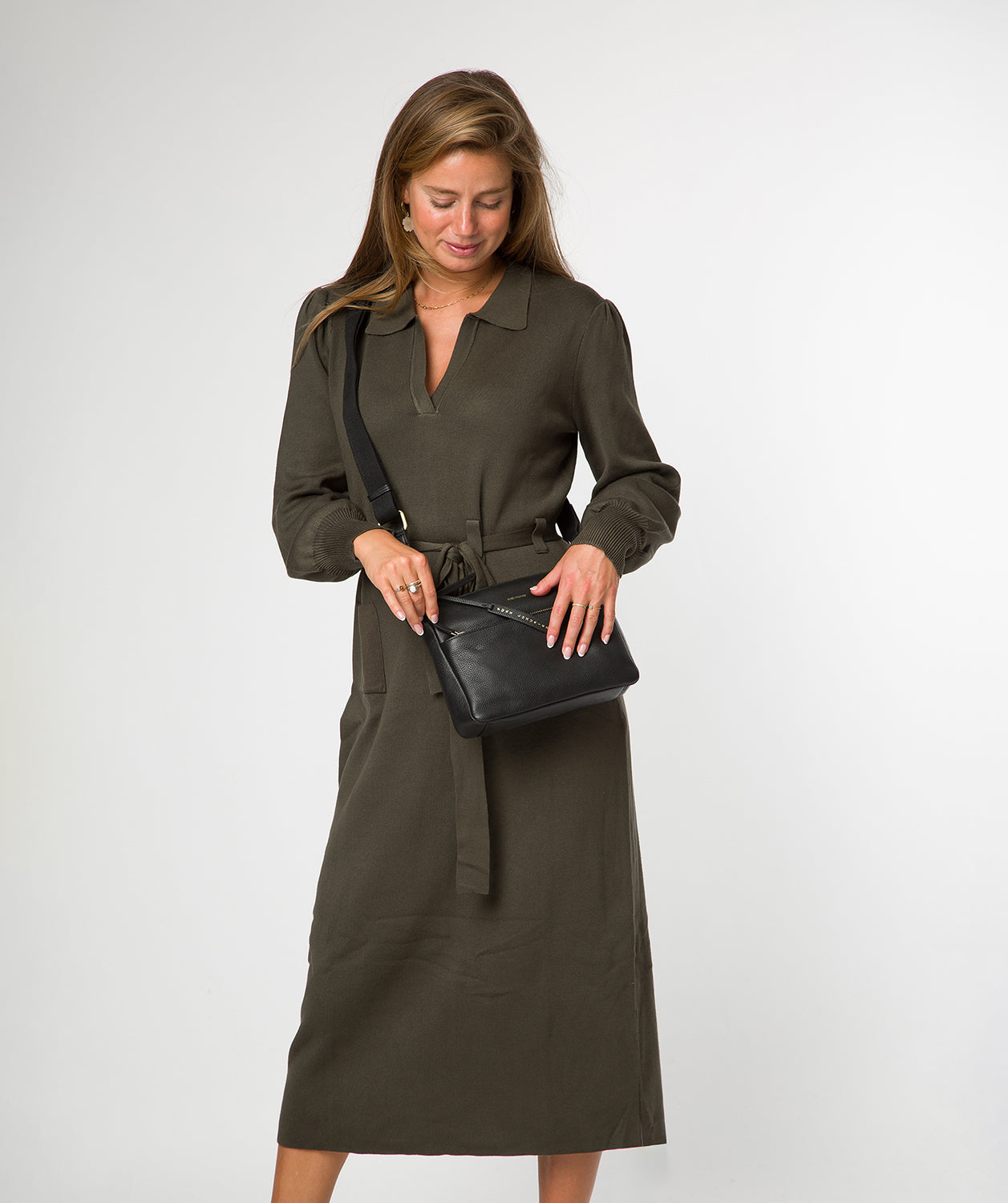 'Celestine' Black Leather Cross Body Bag