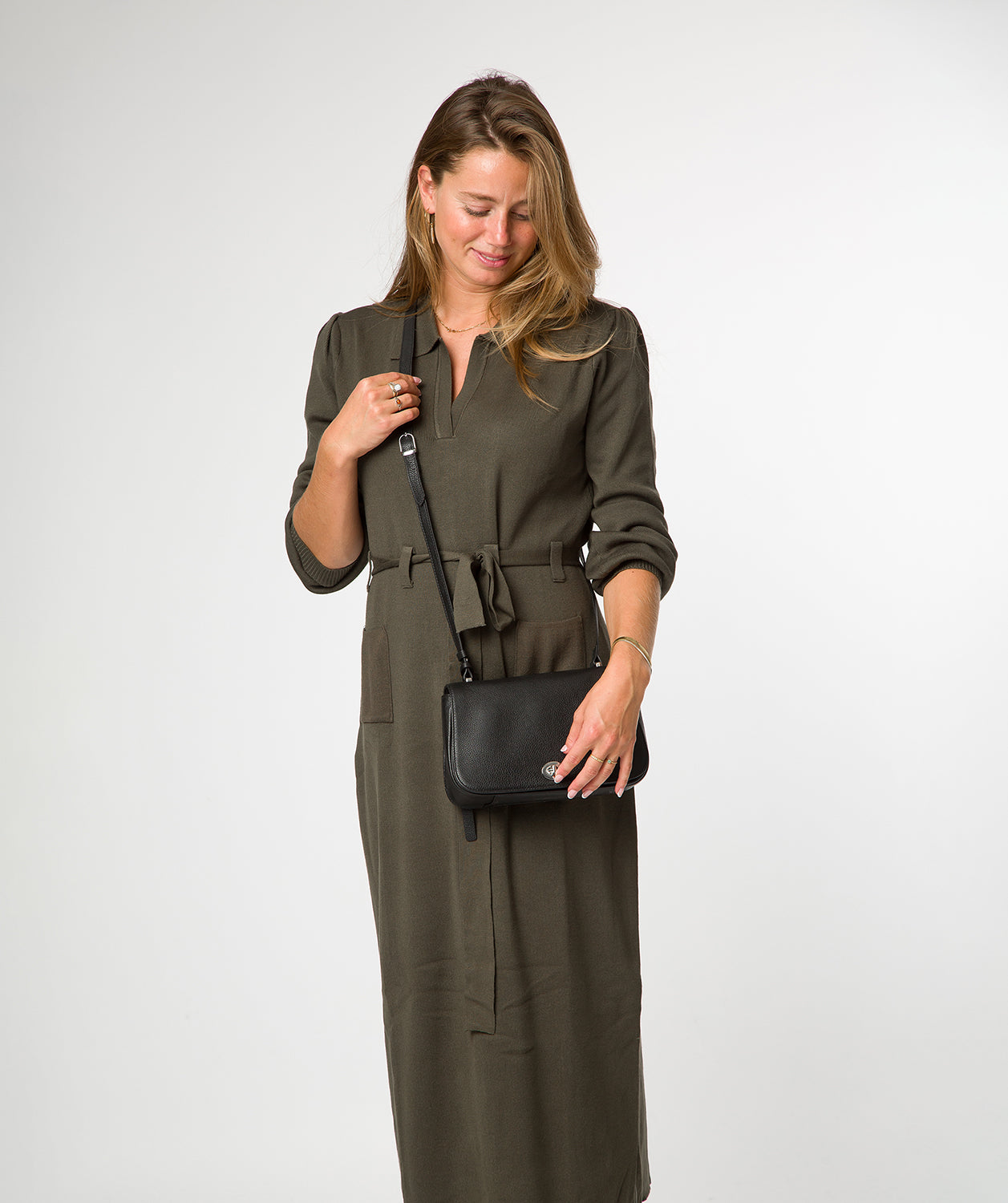 'Annalise' Black Leather Cross Body Bag