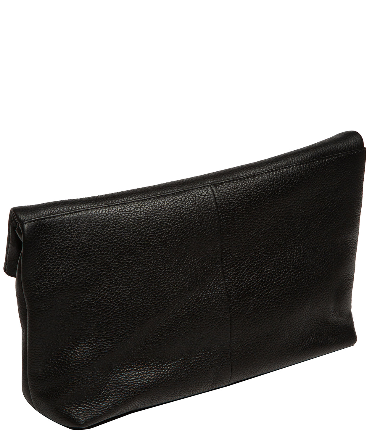 Black leather clutch with pebble grain texture detail